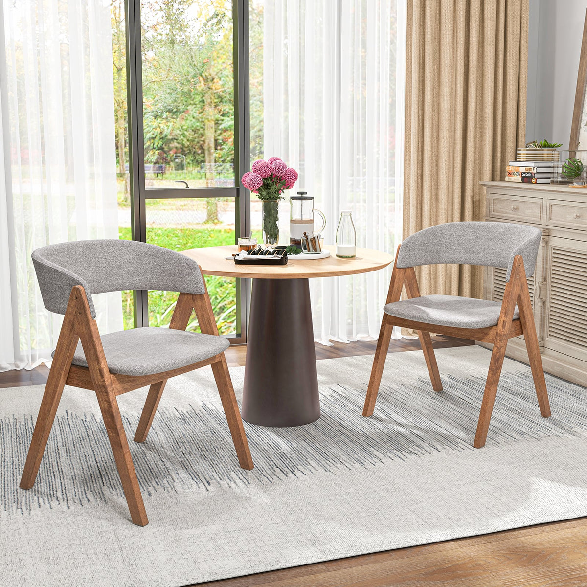 Set of 2 Soft Padded Accent Armchairs for Dining Room-Walnut and Grey-Dining Chairs-DECOROLALA