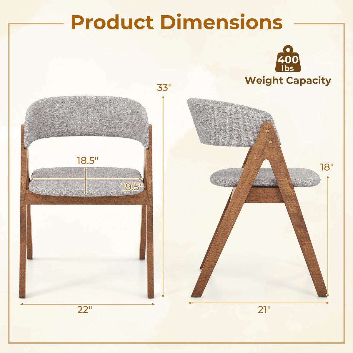 Set of 2 Soft Padded Accent Armchairs for Dining Room-Walnut and Grey-Dining Chairs-DECOROLALA