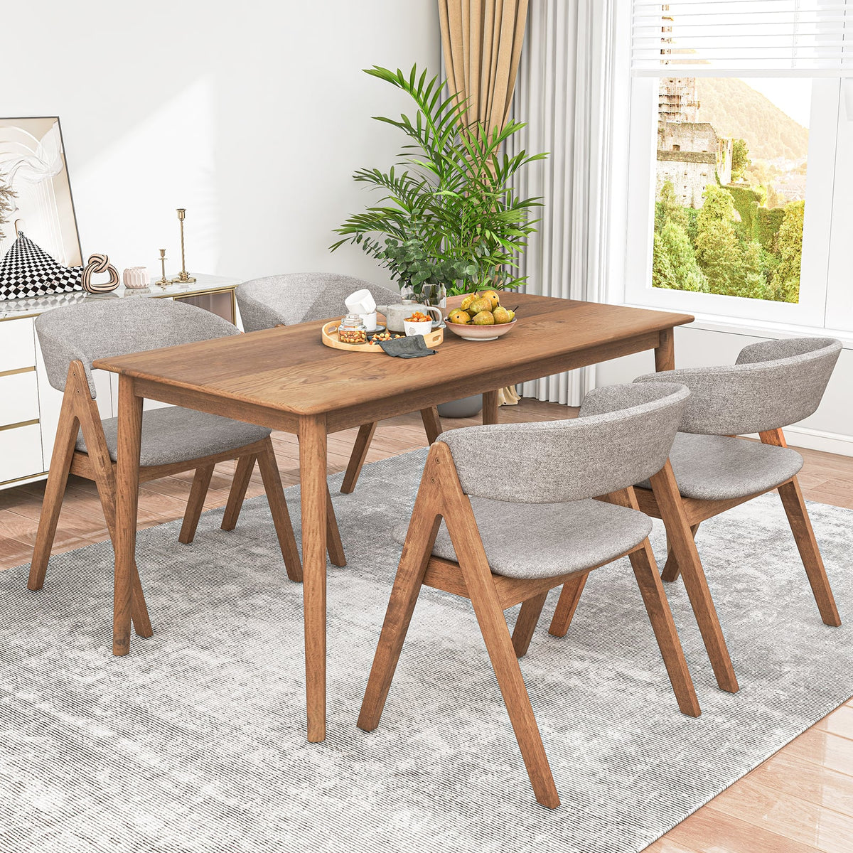 Set of 2 Soft Padded Accent Armchairs for Dining Room-Walnut and Grey-Dining Chairs-DECOROLALA