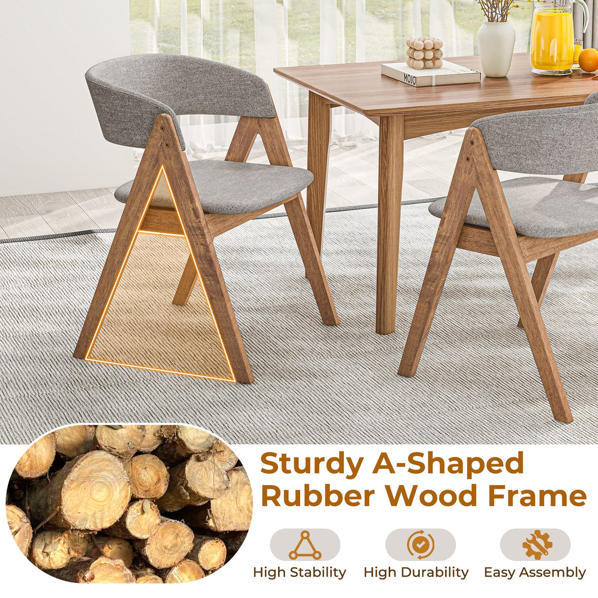 Set of 2 Soft Padded Accent Armchairs for Dining Room-Walnut and Grey-Dining Chairs-DECOROLALA