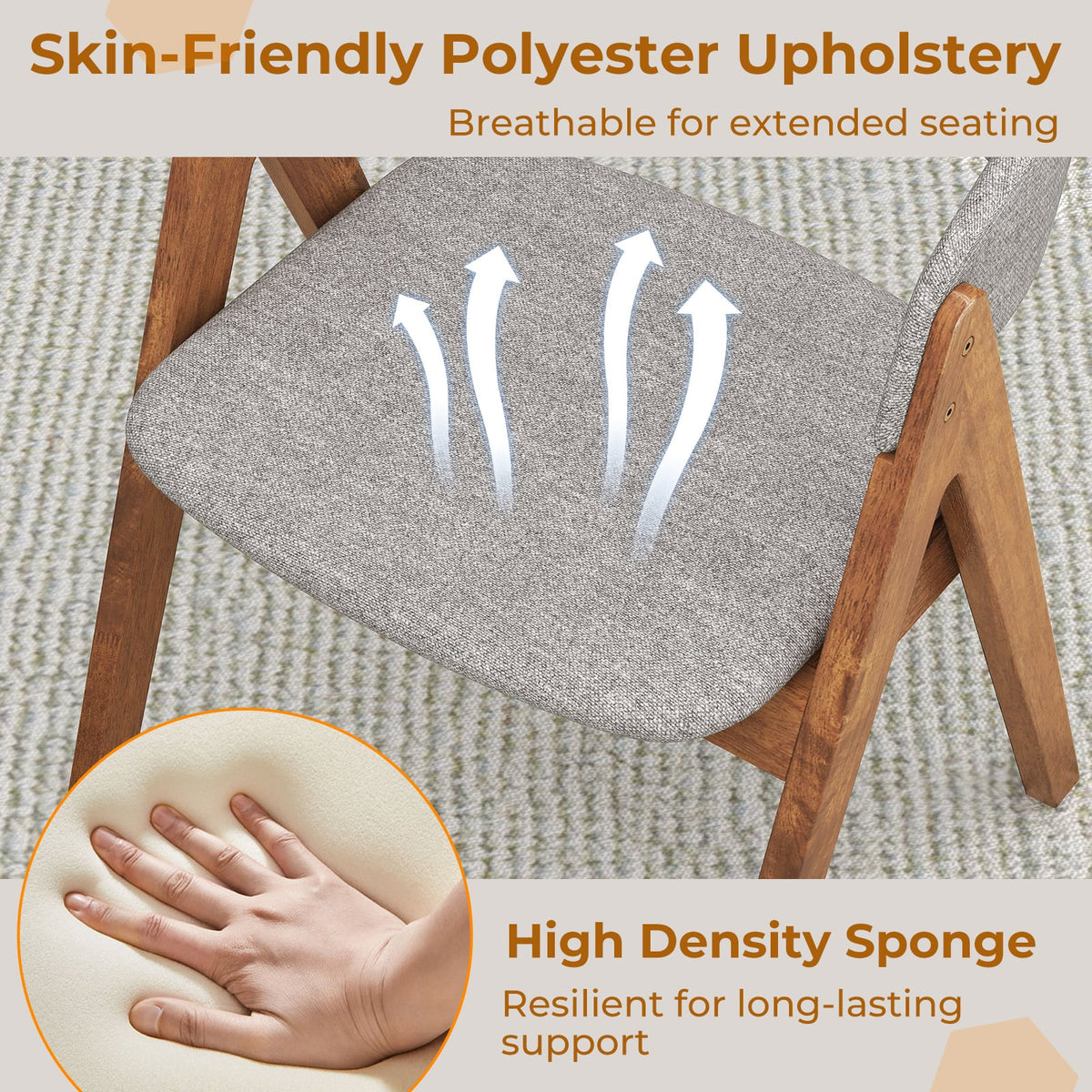 Set of 2 Soft Padded Accent Armchairs for Dining Room-Walnut and Grey-Dining Chairs-DECOROLALA
