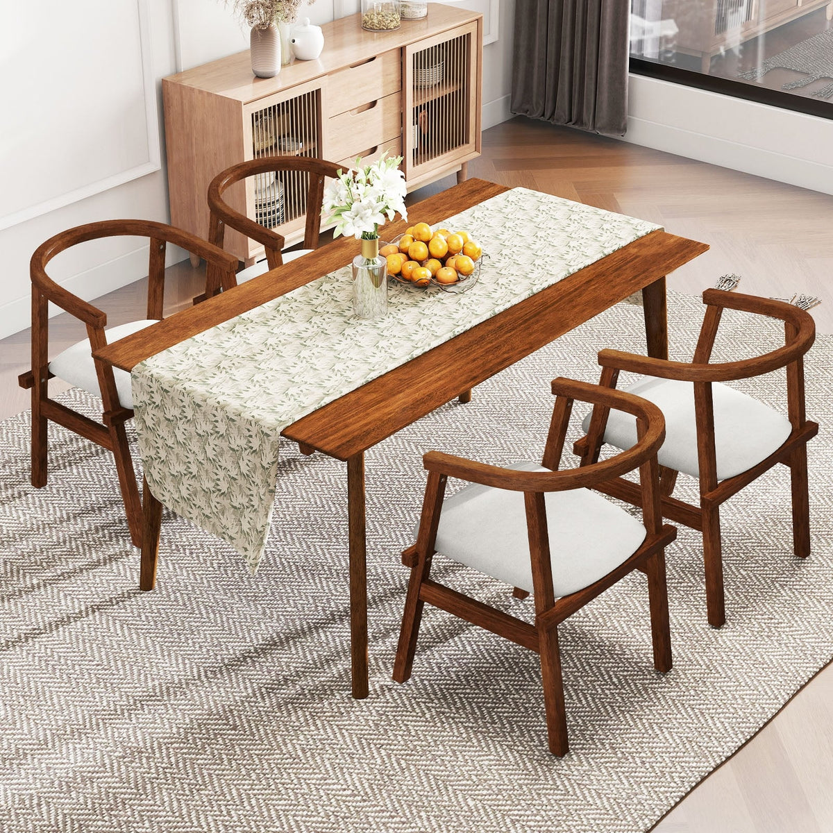 Set of 2 Solid Rubber Wood Dining Room Chairs with Wrap-around Armrest-Walnut-Dining Chairs-DECOROLALA
