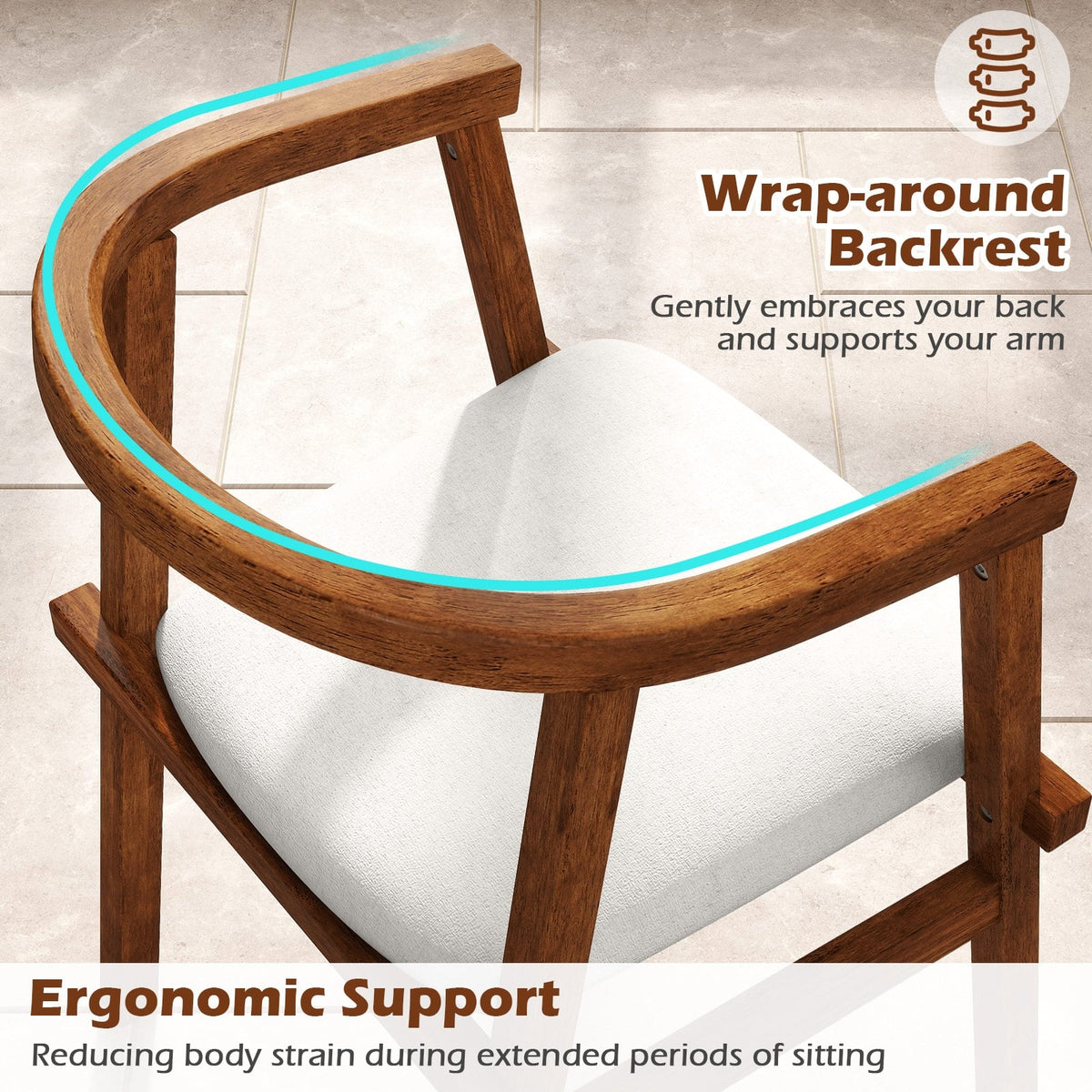 Set of 2 Solid Rubber Wood Dining Room Chairs with Wrap-around Armrest-Walnut-Dining Chairs-DECOROLALA