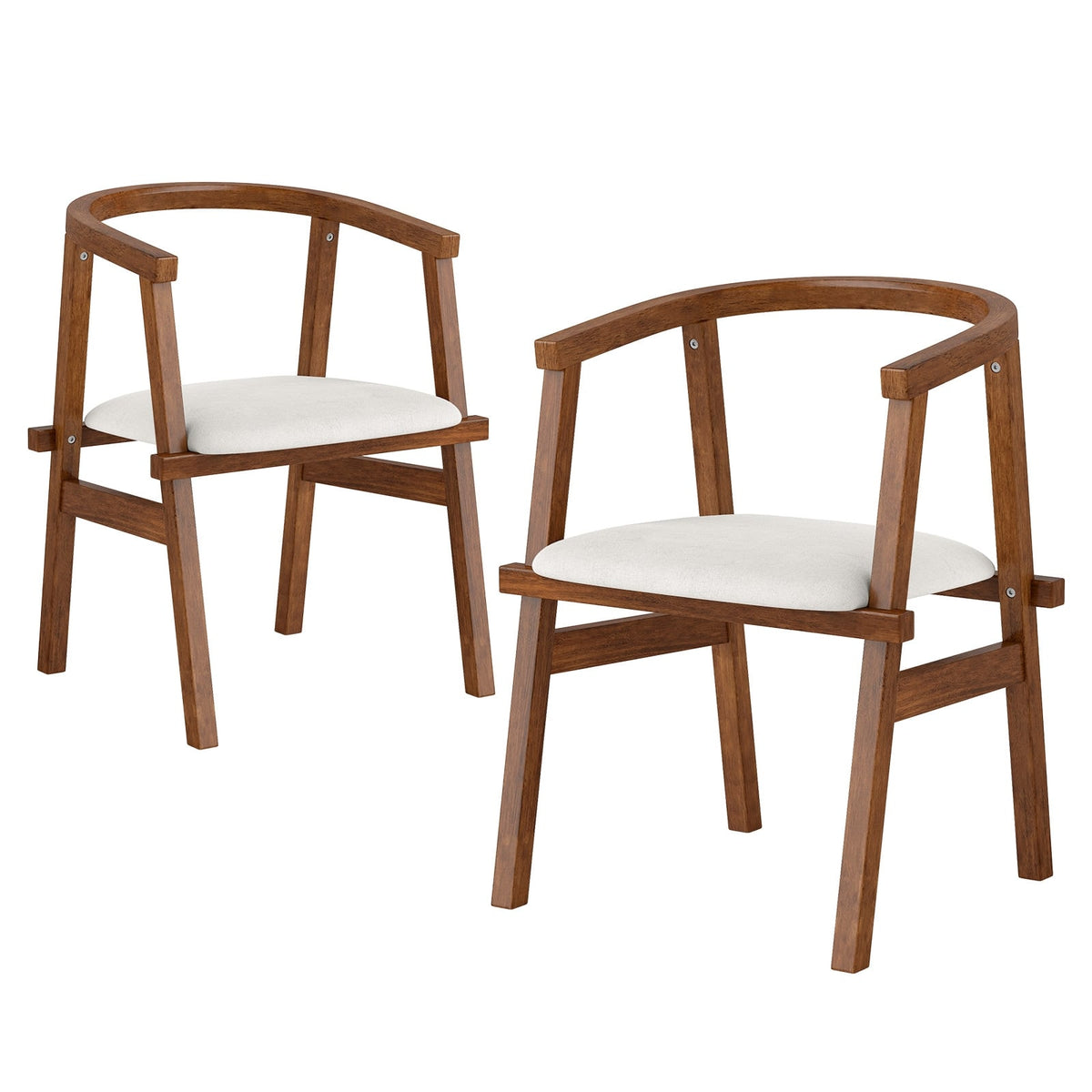 Set of 2 Solid Rubber Wood Dining Room Chairs with Wrap-around Armrest-Walnut-Dining Chairs-DECOROLALA