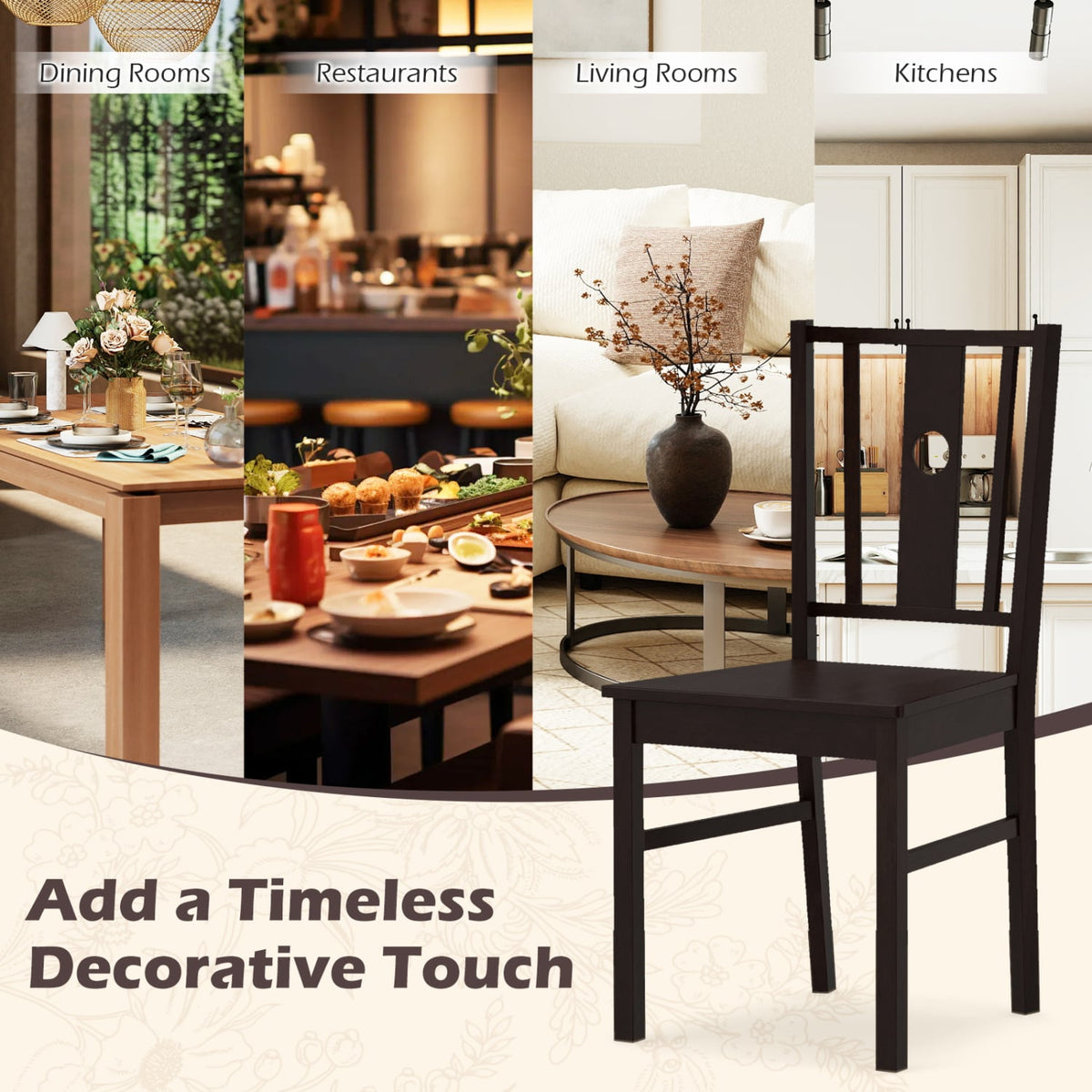 Set of 2 Solid Rubber Wood Kitchen Chairs with Slatted Curved Backrest-Coffee-Dining Chairs-DECOROLALA