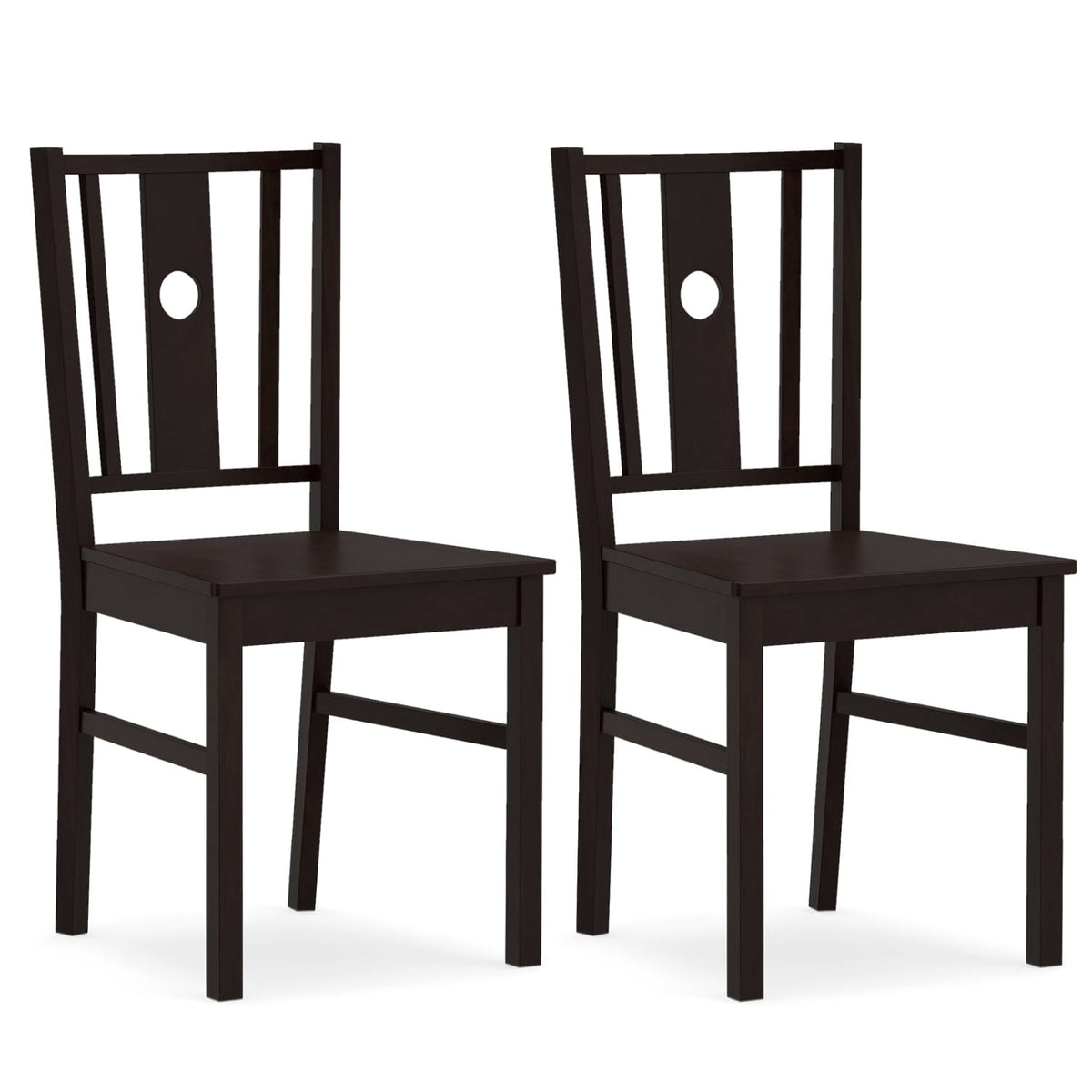 Set of 2 Solid Rubber Wood Kitchen Chairs with Slatted Curved Backrest-Coffee-Dining Chairs-DECOROLALA