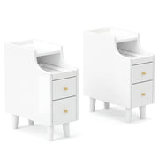 Set of 2 Solid Wood Night Side Table with Pull-out Tray and 2 Storage Drawers-White-Nightstands-DECOROLALA