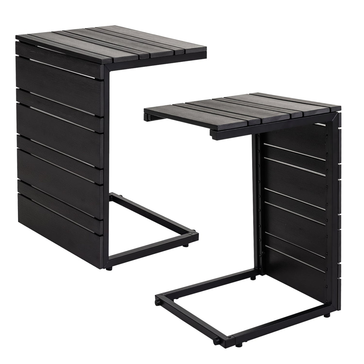Set of 2 Space-Saving C-Shaped Side Table with Wood-Plastic Top-Black-End & Side Tables-DECOROLALA