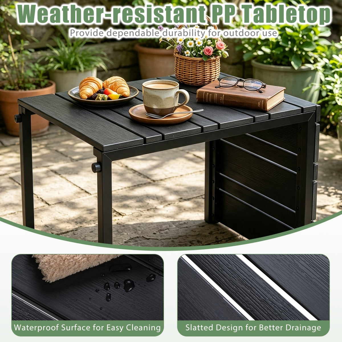 Set of 2 Space-Saving C-Shaped Side Table with Wood-Plastic Top-Black-End & Side Tables-DECOROLALA