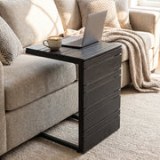 Set of 2 Space-Saving C-Shaped Side Table with Wood-Plastic Top-Black-End & Side Tables-DECOROLALA