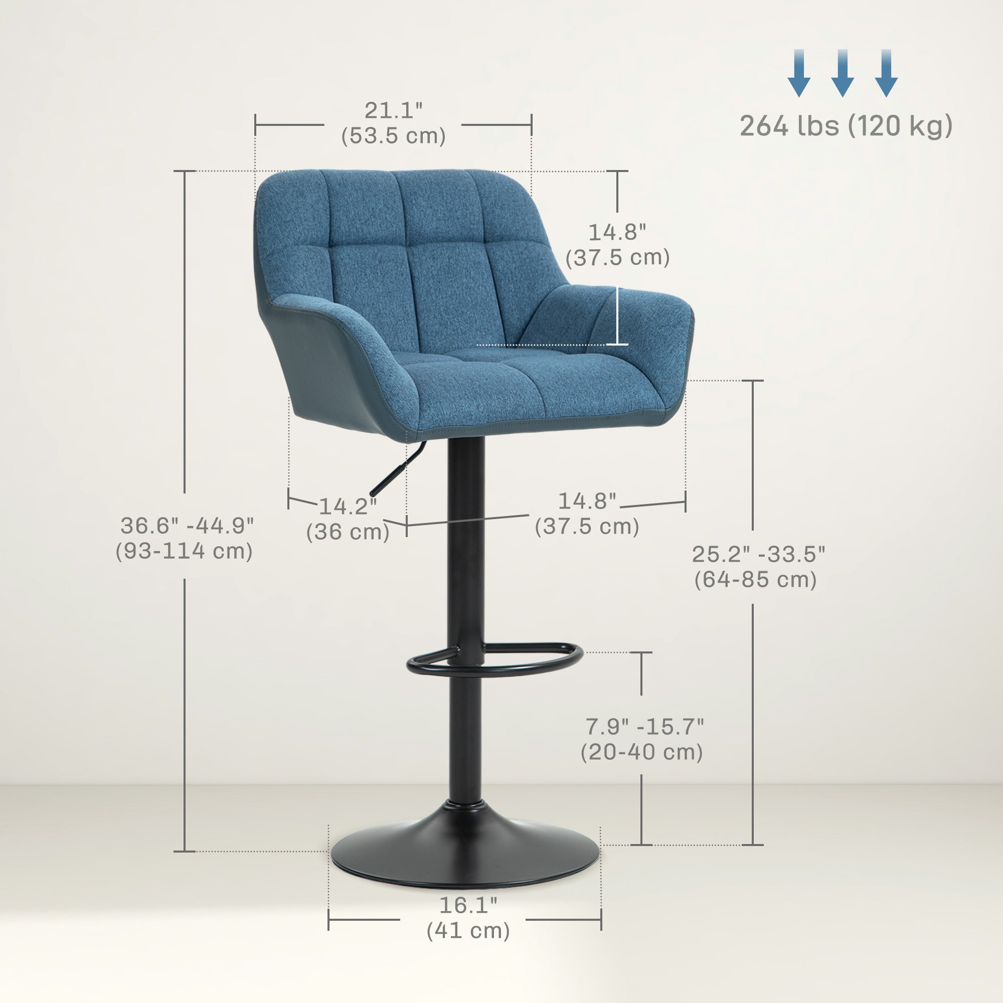 Set of 2 Swivel Adjustable Barstools - Dark Blue-DECOROLALA