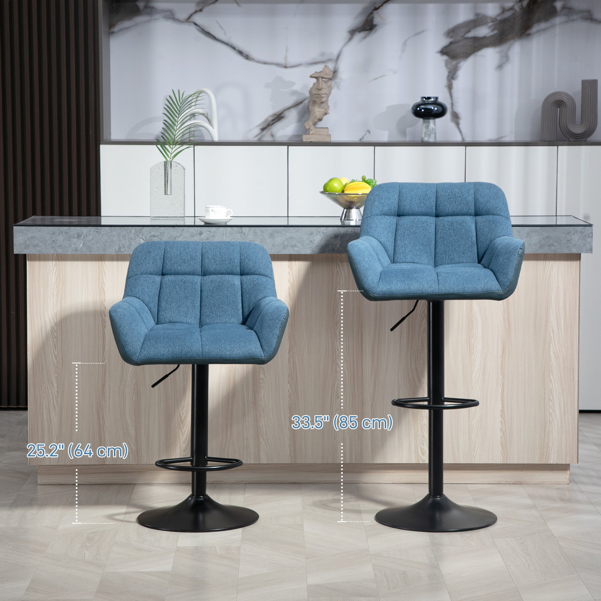 Set of 2 Swivel Adjustable Barstools - Dark Blue-DECOROLALA