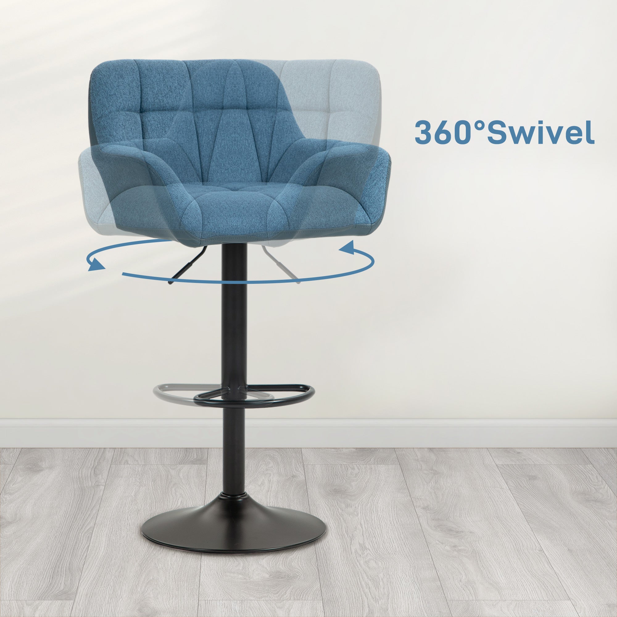Set of 2 Swivel Adjustable Barstools - Dark Blue-DECOROLALA