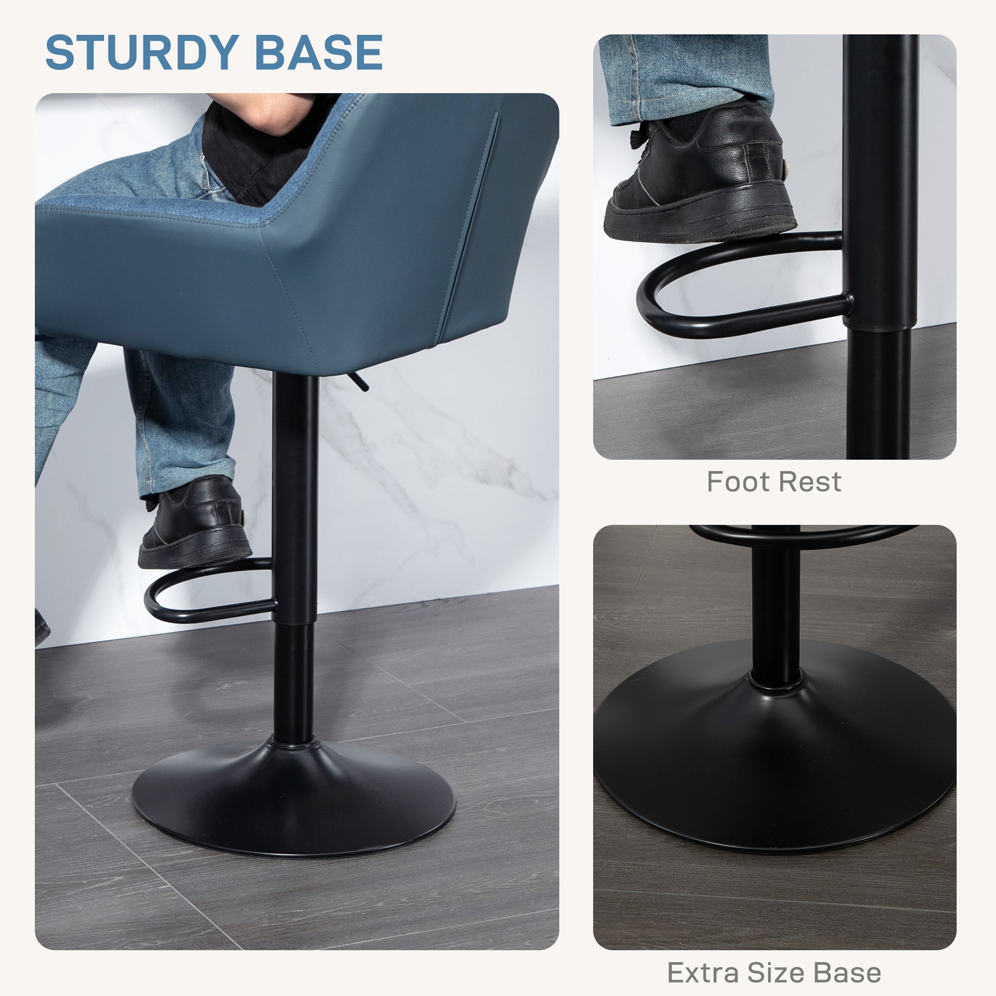 Set of 2 Swivel Adjustable Barstools - Dark Blue-DECOROLALA