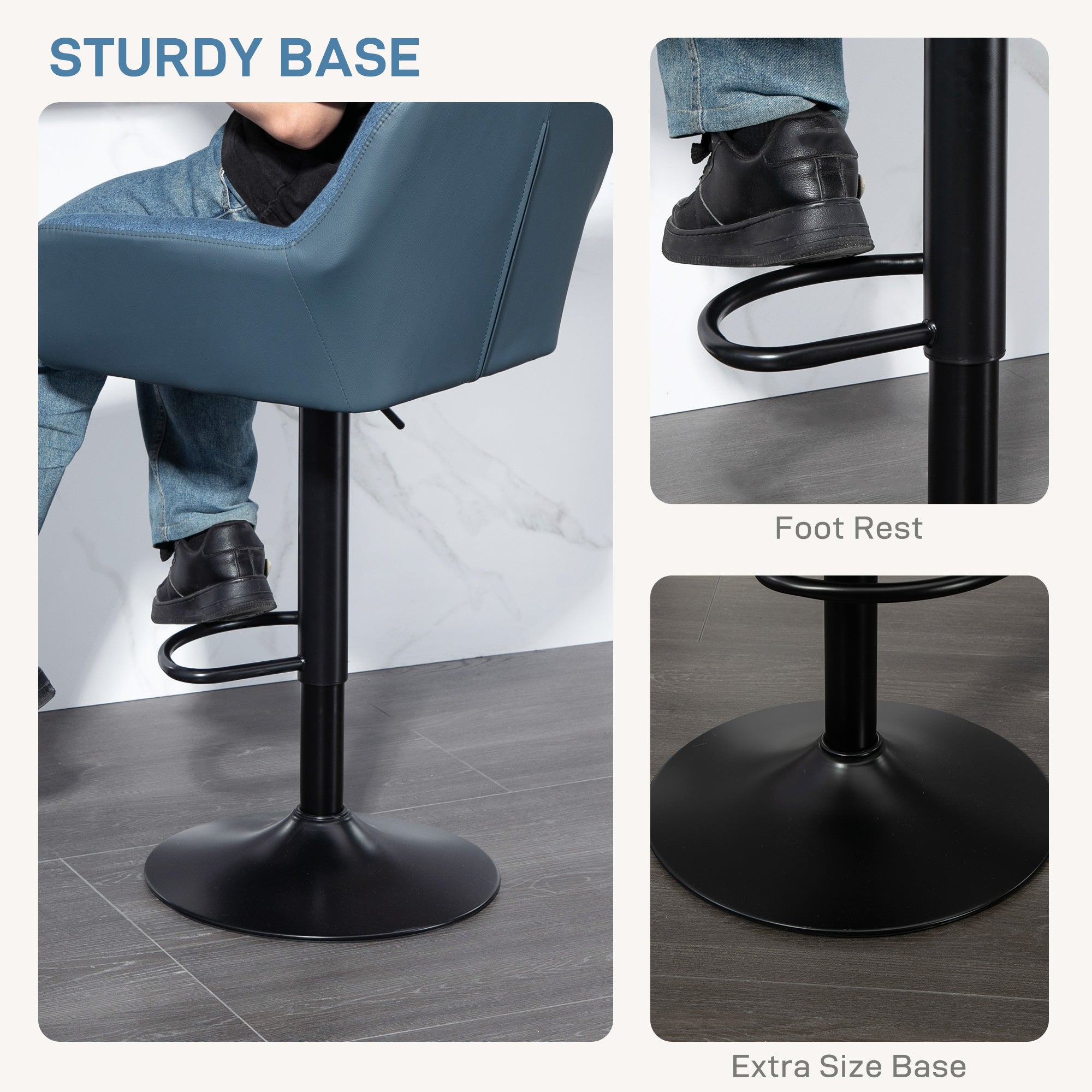 Set of 2 Swivel Adjustable Barstools - Dark Blue-DECOROLALA
