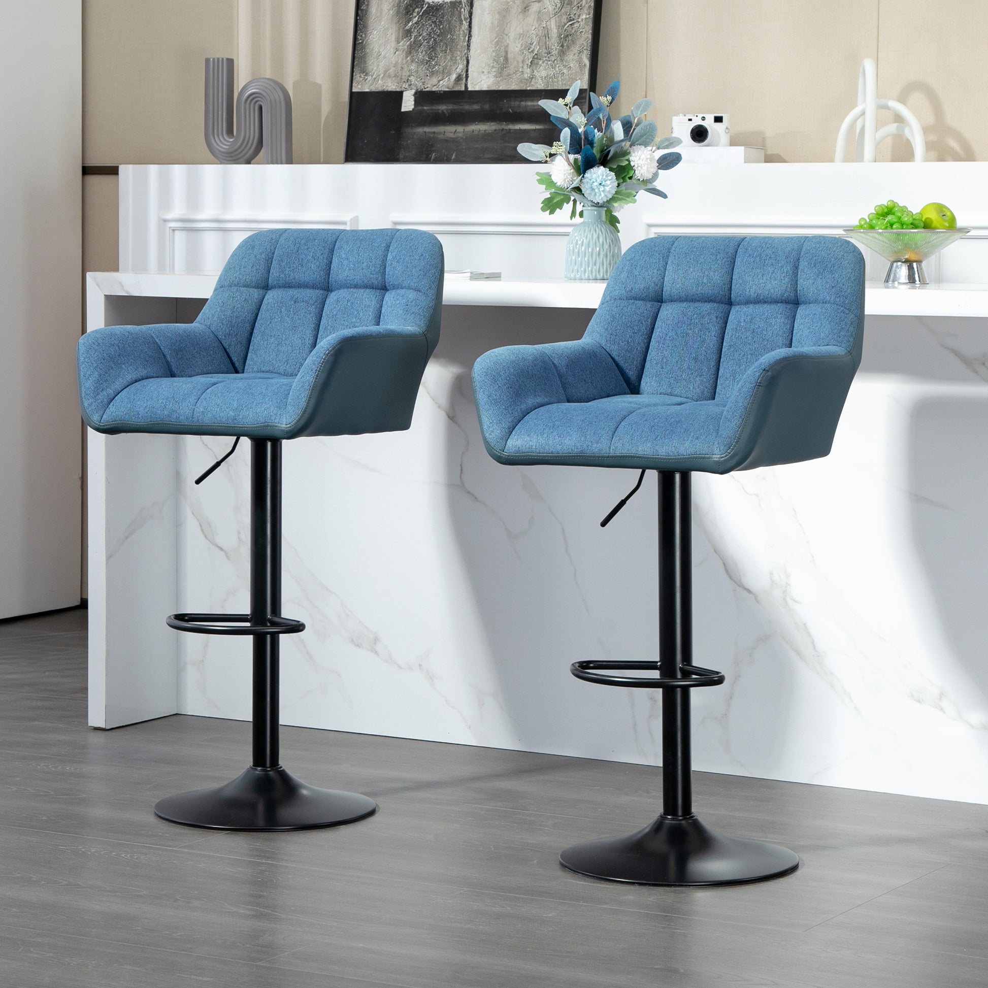 Set of 2 Swivel Adjustable Barstools - Dark Blue-DECOROLALA