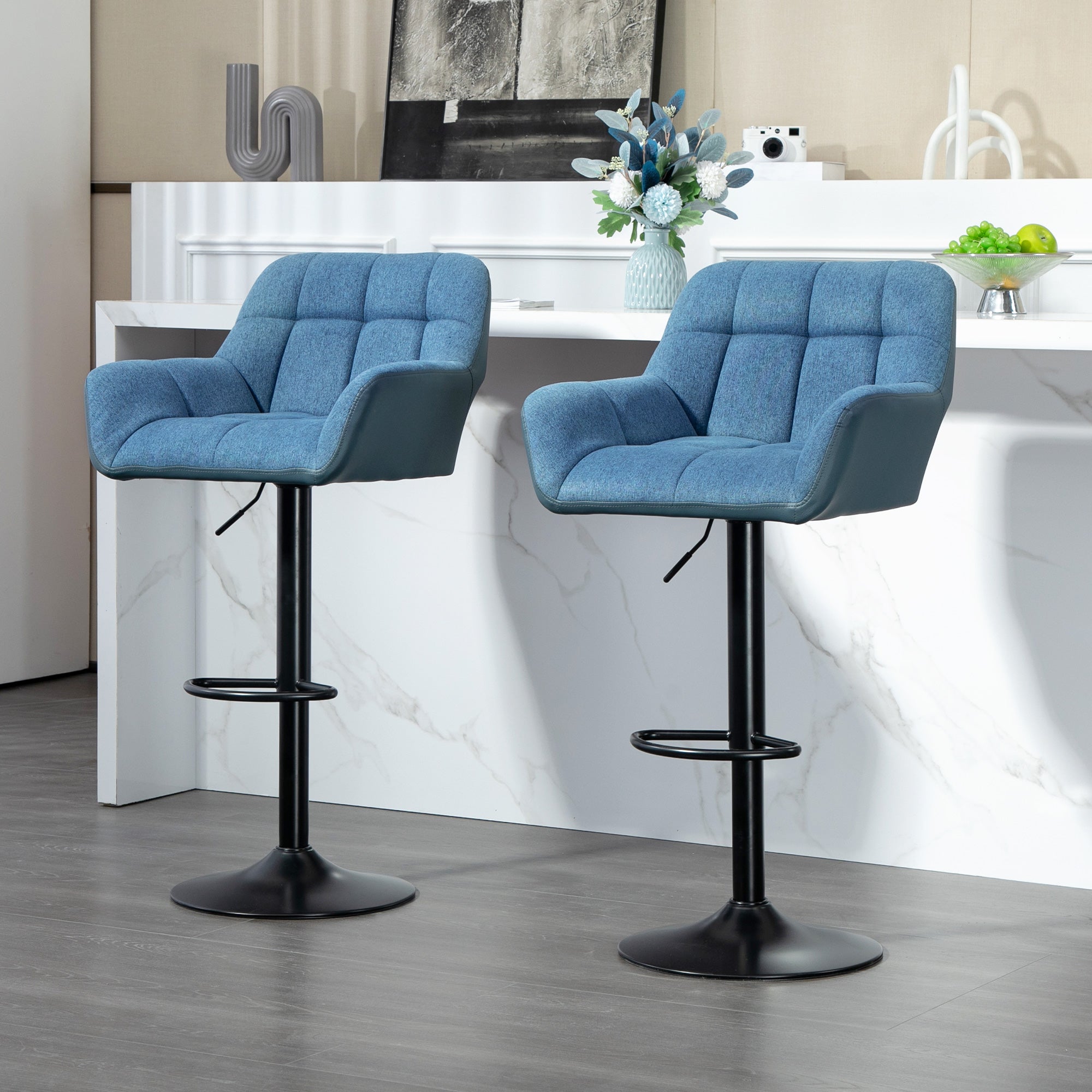 Set of 2 Swivel Adjustable Barstools - Dark Blue-DECOROLALA