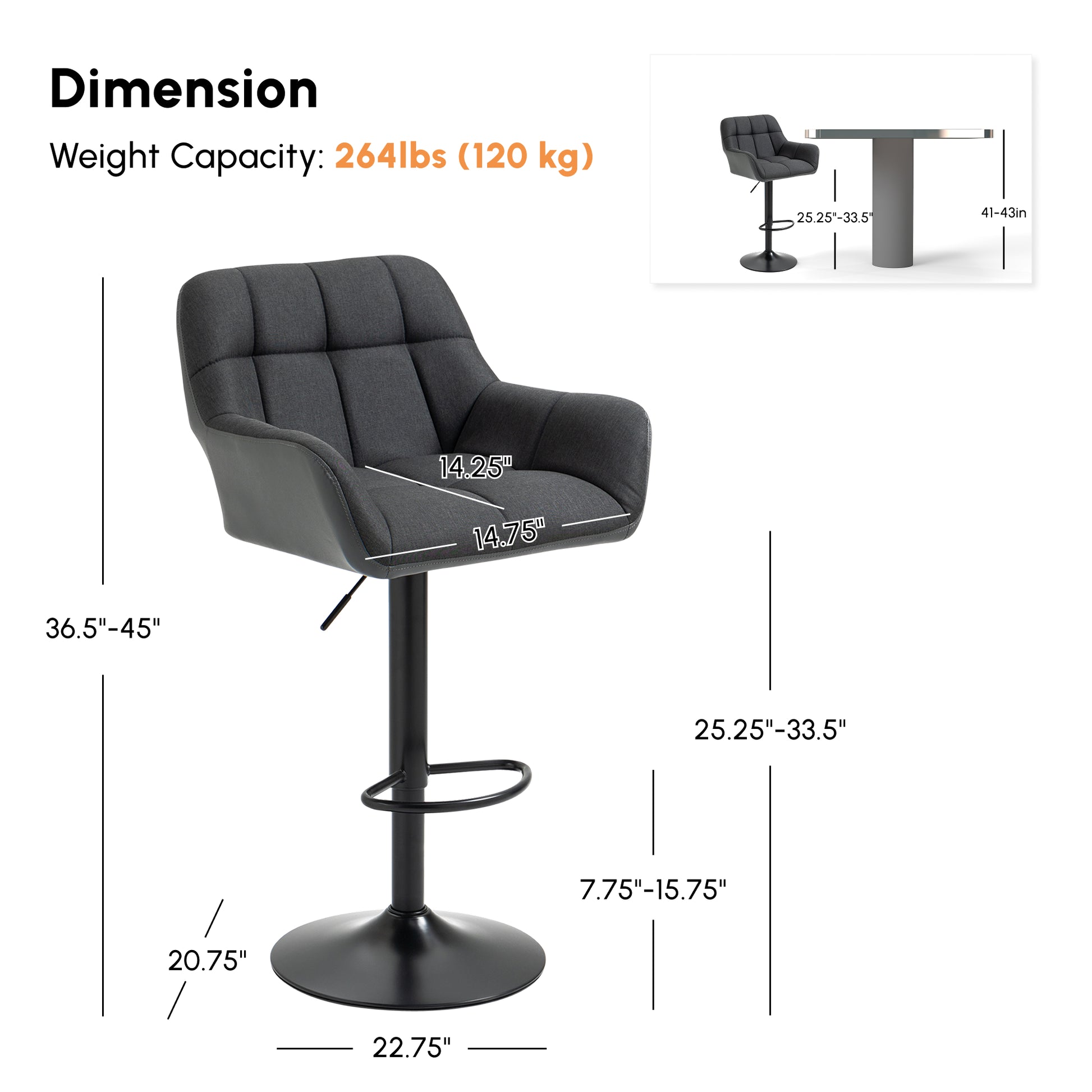 Set of 2 Swivel Adjustable Barstools - Grey PU Leather-DECOROLALA