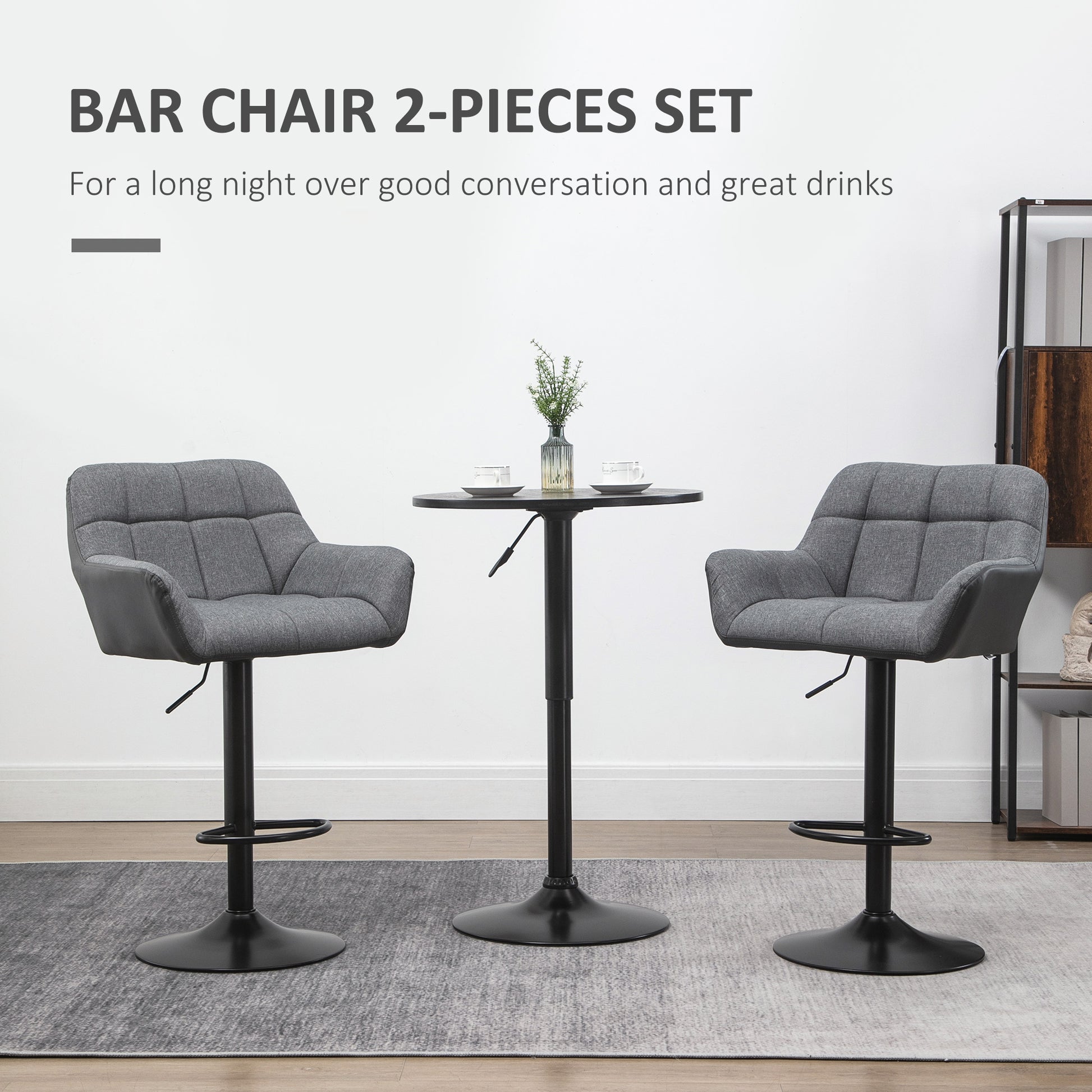 Set of 2 Swivel Adjustable Barstools - Grey PU Leather-DECOROLALA