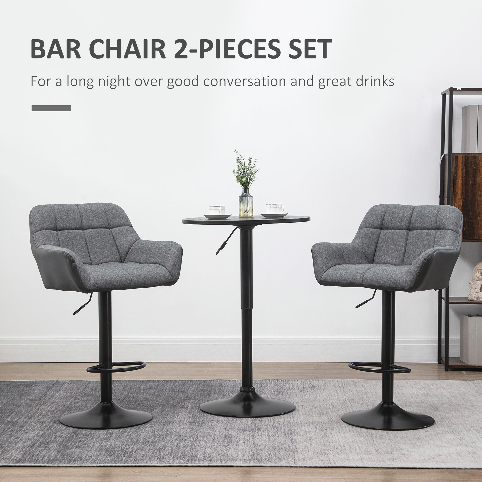 Set of 2 Swivel Adjustable Barstools - Grey PU Leather-DECOROLALA
