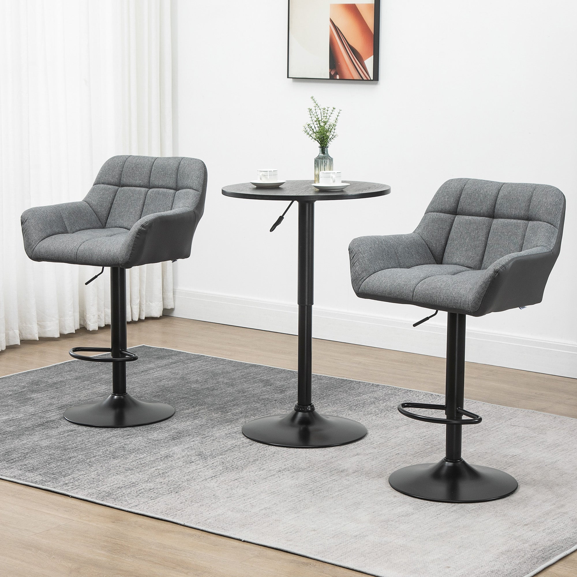 Set of 2 Swivel Adjustable Barstools - Grey PU Leather-DECOROLALA