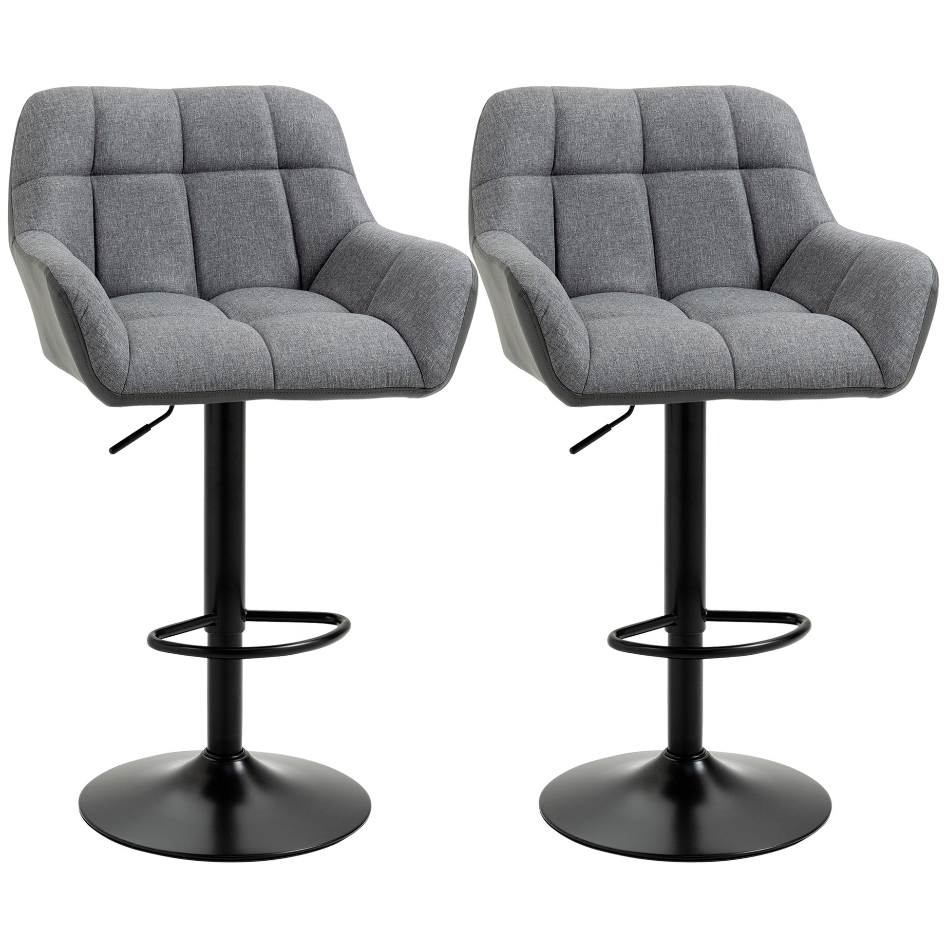 Set of 2 Swivel Adjustable Barstools - Grey PU Leather-DECOROLALA