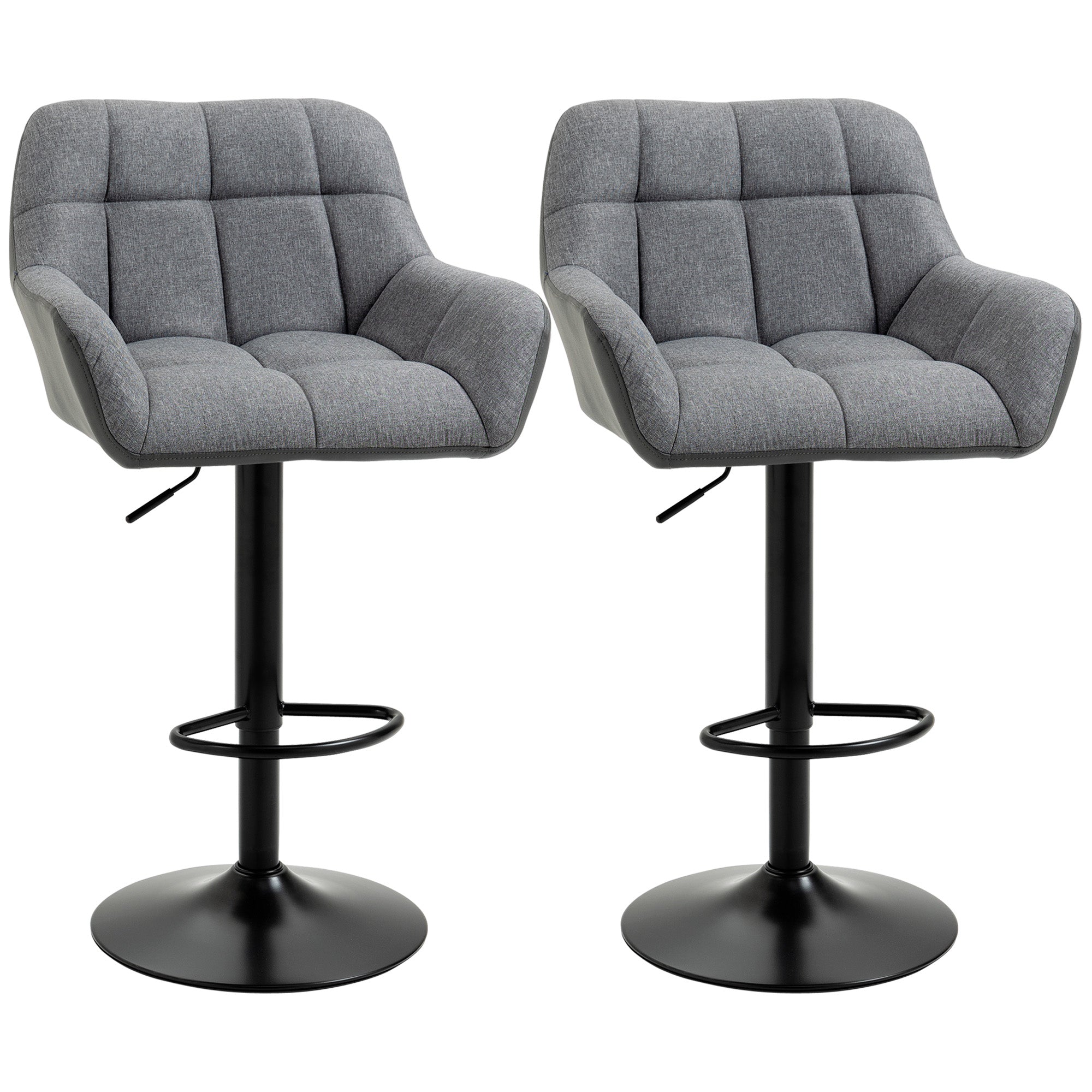 Set of 2 Swivel Adjustable Barstools - Grey PU Leather-DECOROLALA