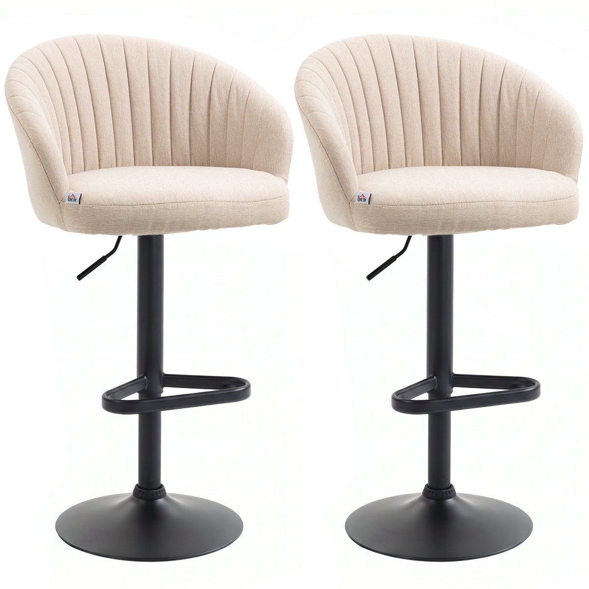 Set of 2 Swivel Bar Stools - Adjustable Beige Linen-Bar Stools-DECOROLALA