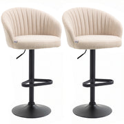Set of 2 Swivel Bar Stools - Adjustable Beige Linen-DECOROLALA