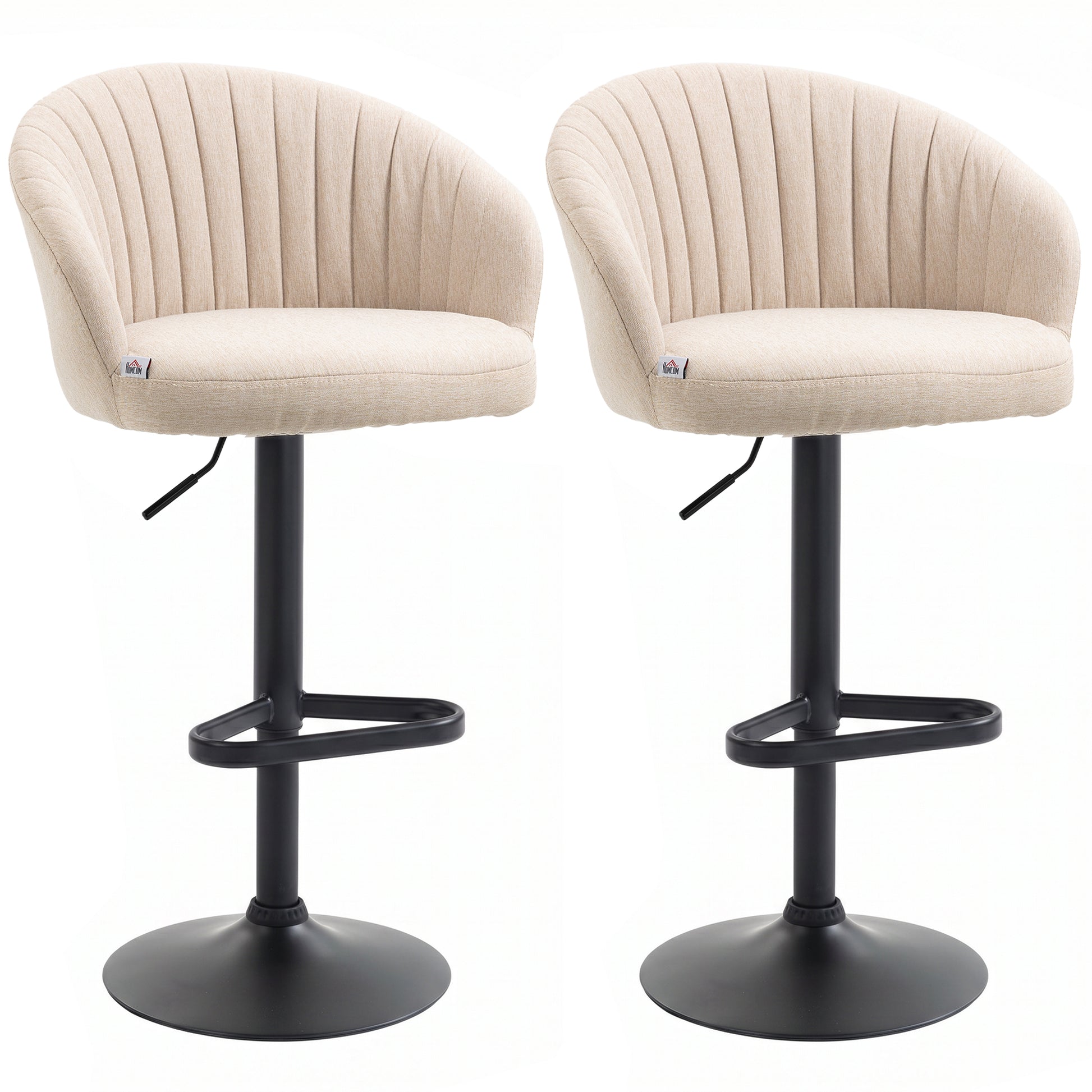 Set of 2 Swivel Bar Stools - Adjustable Beige Linen-DECOROLALA