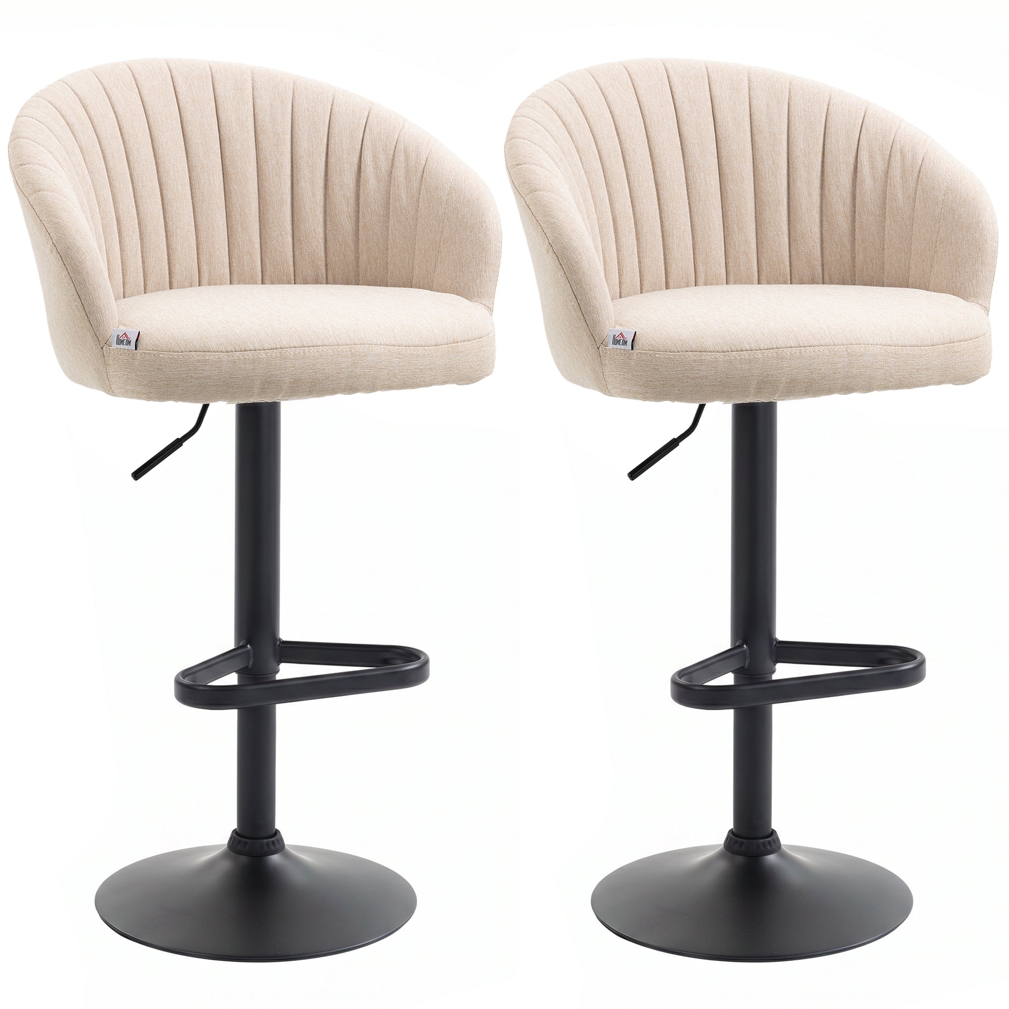 Set of 2 Swivel Bar Stools - Adjustable Beige Linen-DECOROLALA
