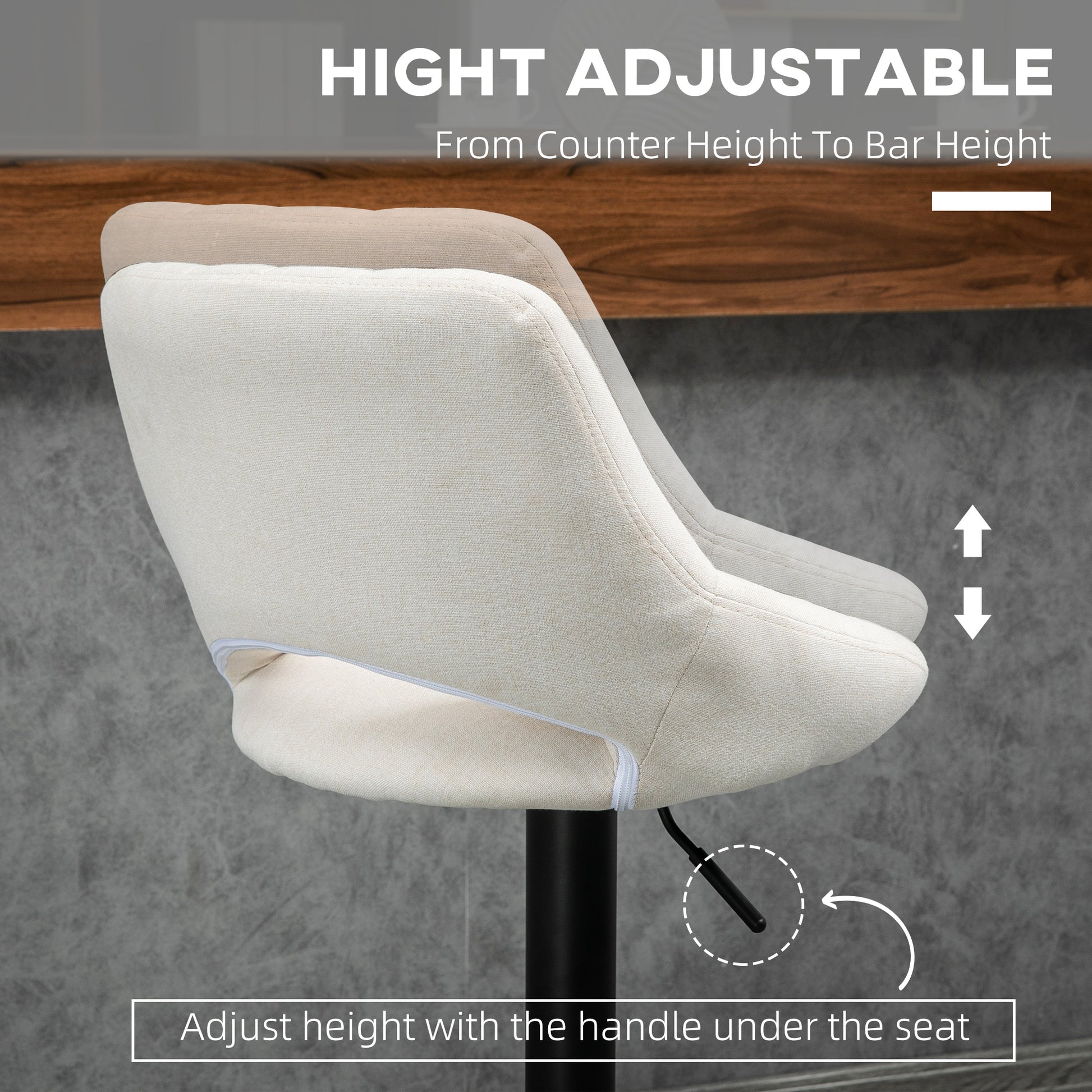 Set of 2 Swivel Bar Stools - Adjustable Cream Linen-DECOROLALA
