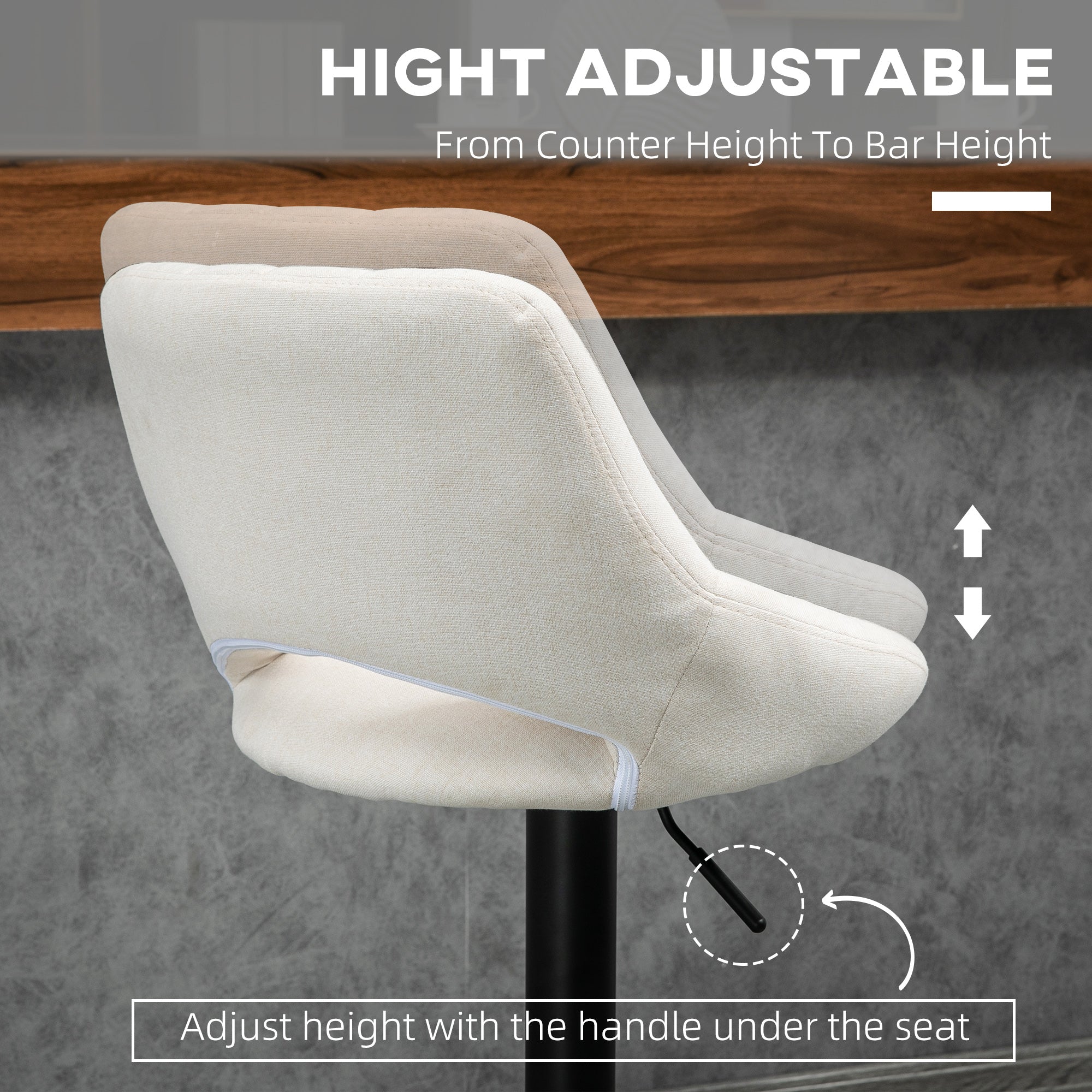 Set of 2 Swivel Bar Stools - Adjustable Cream Linen-DECOROLALA