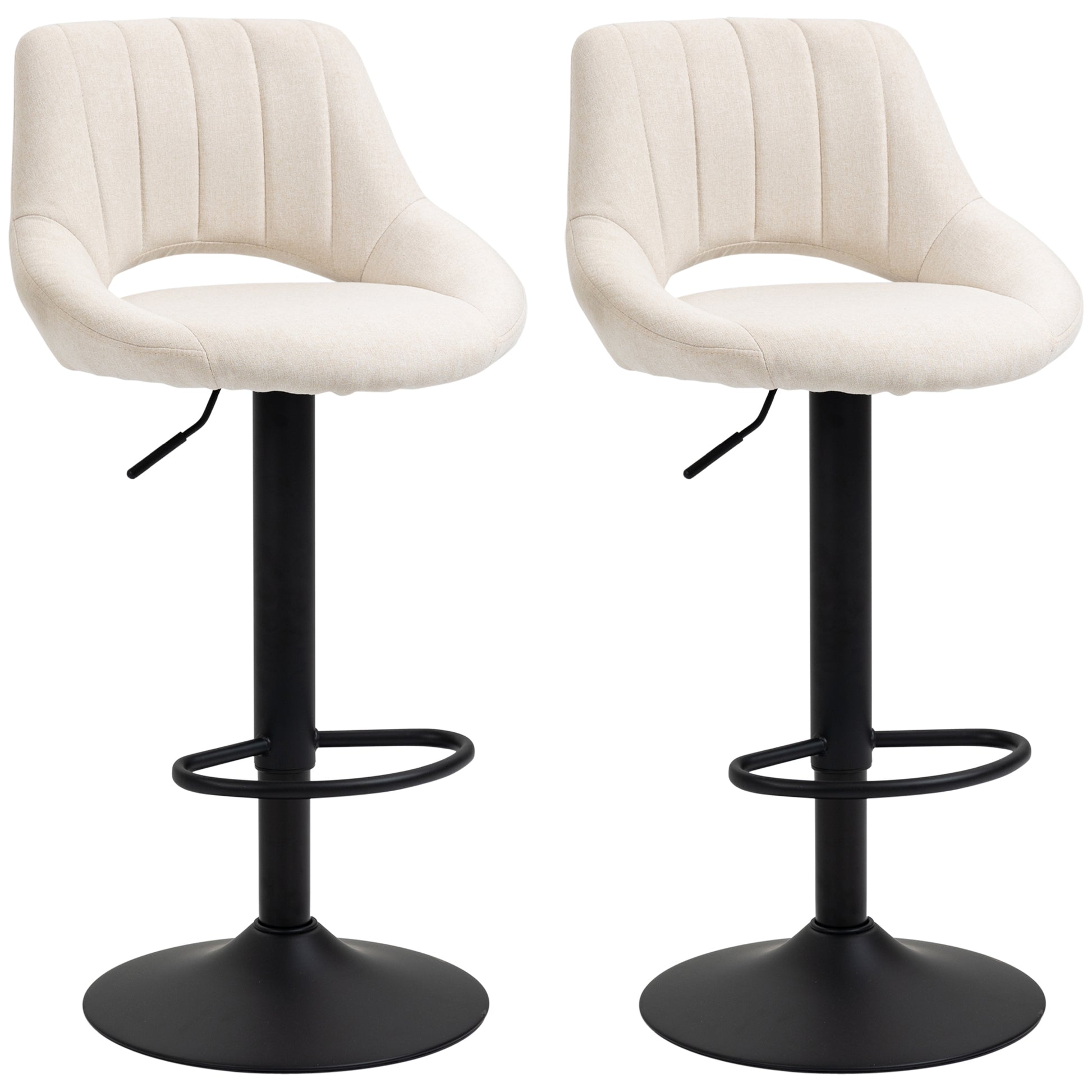 Set of 2 Swivel Bar Stools - Adjustable Cream Linen-DECOROLALA