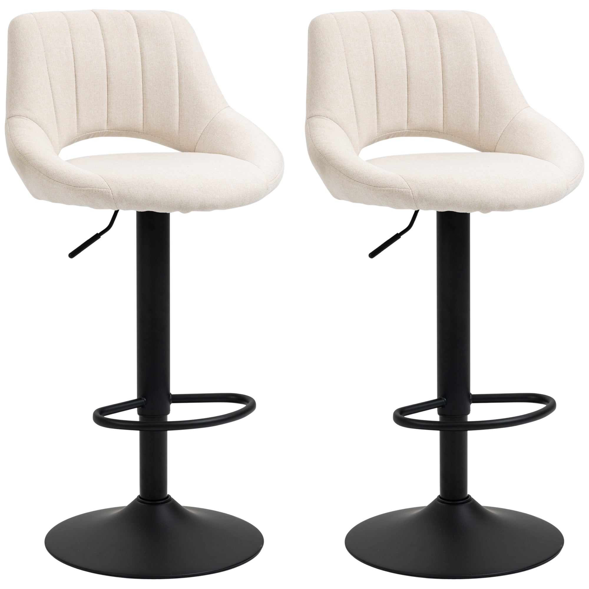 Set of 2 Swivel Bar Stools - Adjustable Cream Linen-DECOROLALA