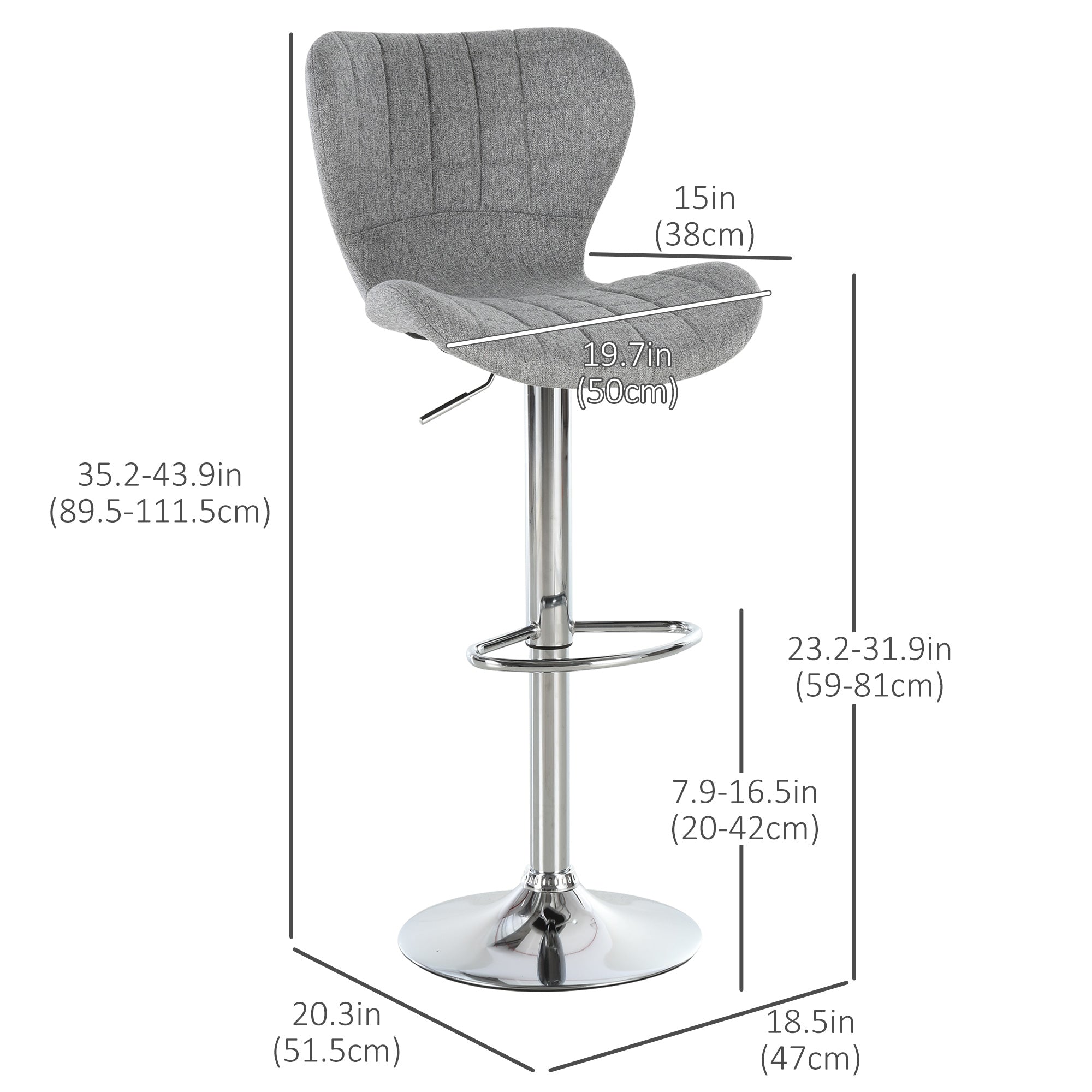 Set of 2 Swivel Bar Stools - Adjustable Grey Fabric-Home Furnishings > Kitchen & Dining Furniture > Bar Stools-DECOROLALA