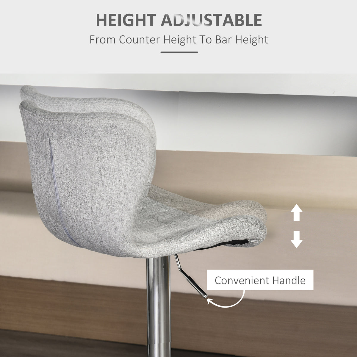 Set of 2 Swivel Bar Stools - Adjustable Grey Fabric-Home Furnishings > Kitchen & Dining Furniture > Bar Stools-DECOROLALA
