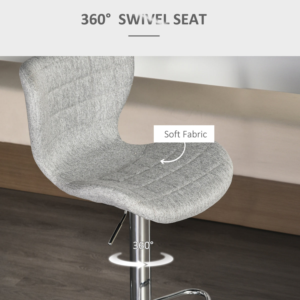 Set of 2 Swivel Bar Stools - Adjustable Grey Fabric-Home Furnishings > Kitchen & Dining Furniture > Bar Stools-DECOROLALA