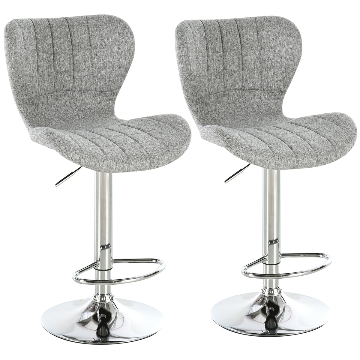 Set of 2 Swivel Bar Stools - Adjustable Grey Fabric-Home Furnishings > Kitchen & Dining Furniture > Bar Stools-DECOROLALA