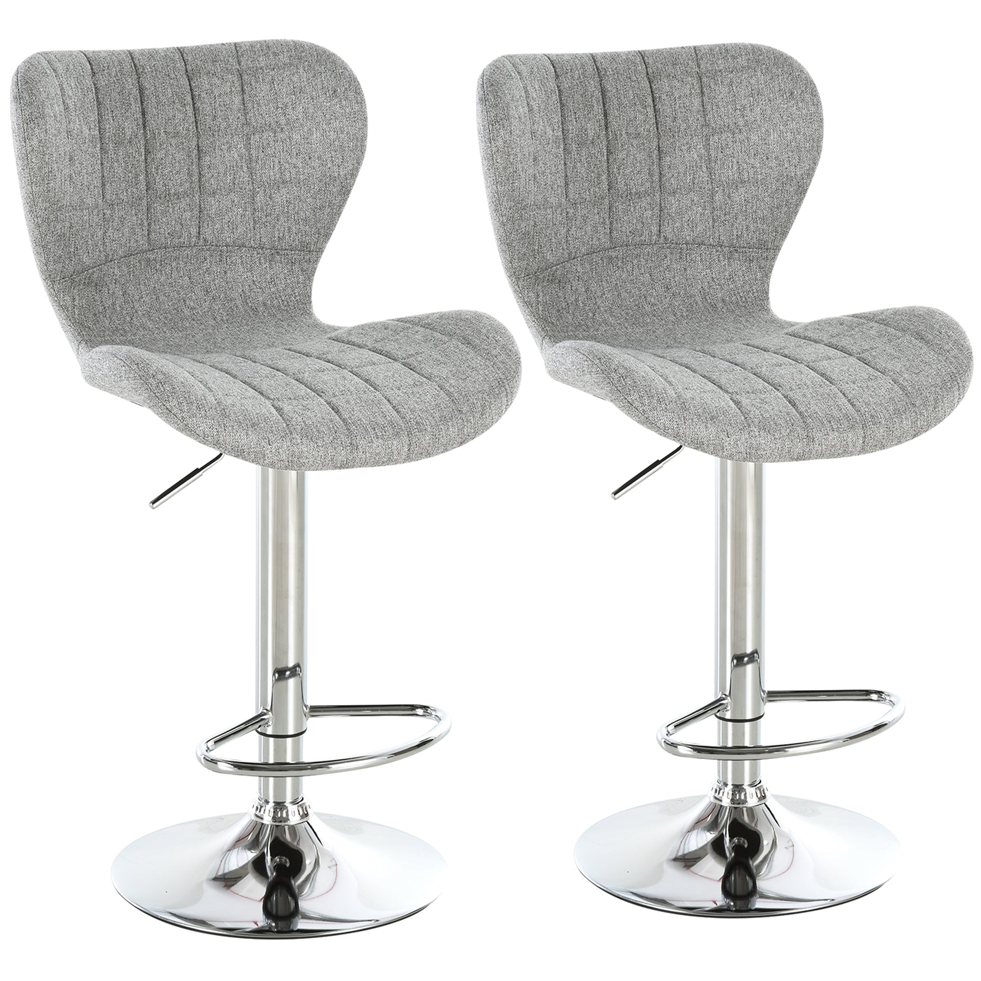 Set of 2 Swivel Bar Stools - Adjustable Grey Fabric-Home Furnishings > Kitchen & Dining Furniture > Bar Stools-DECOROLALA