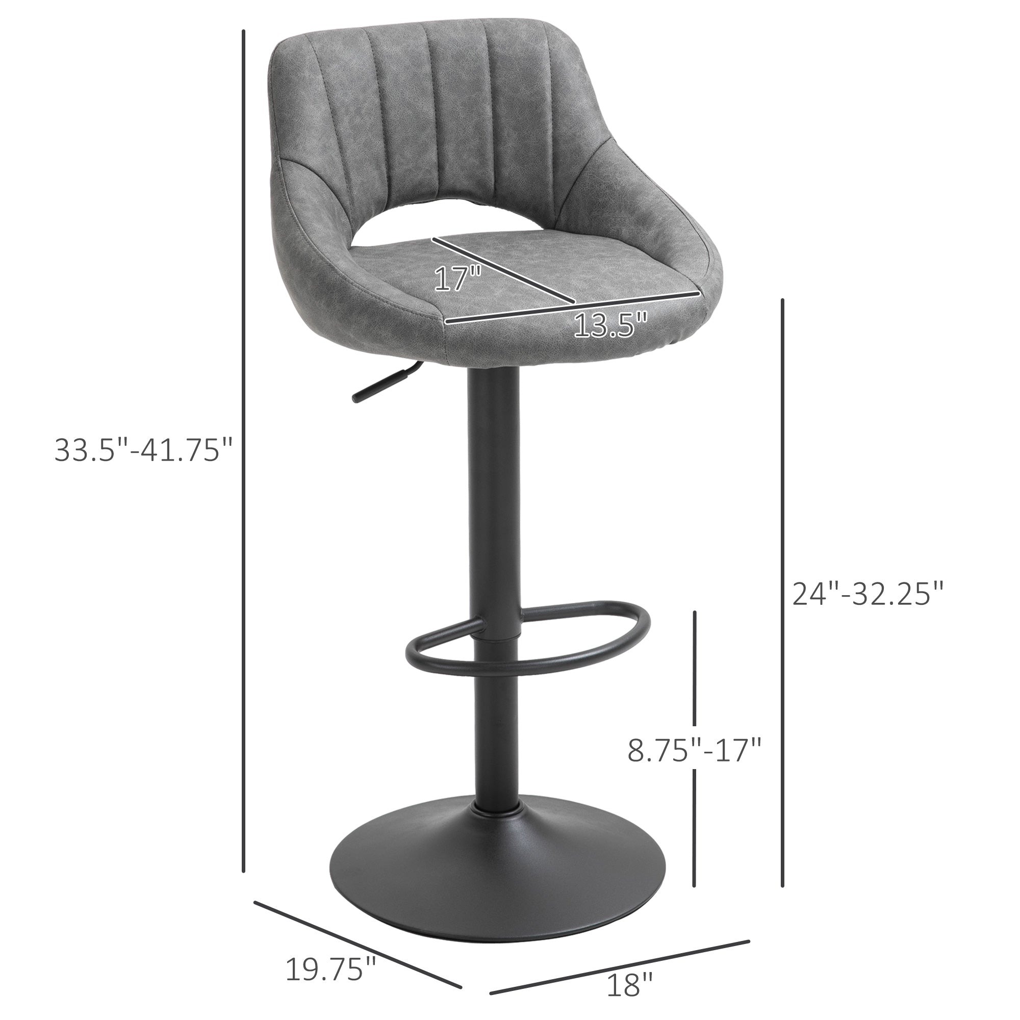 Set of 2 Swivel Bar Stools - Adjustable Grey PU Leather-Home Furnishings > Kitchen & Dining Furniture > Bar Stools-DECOROLALA