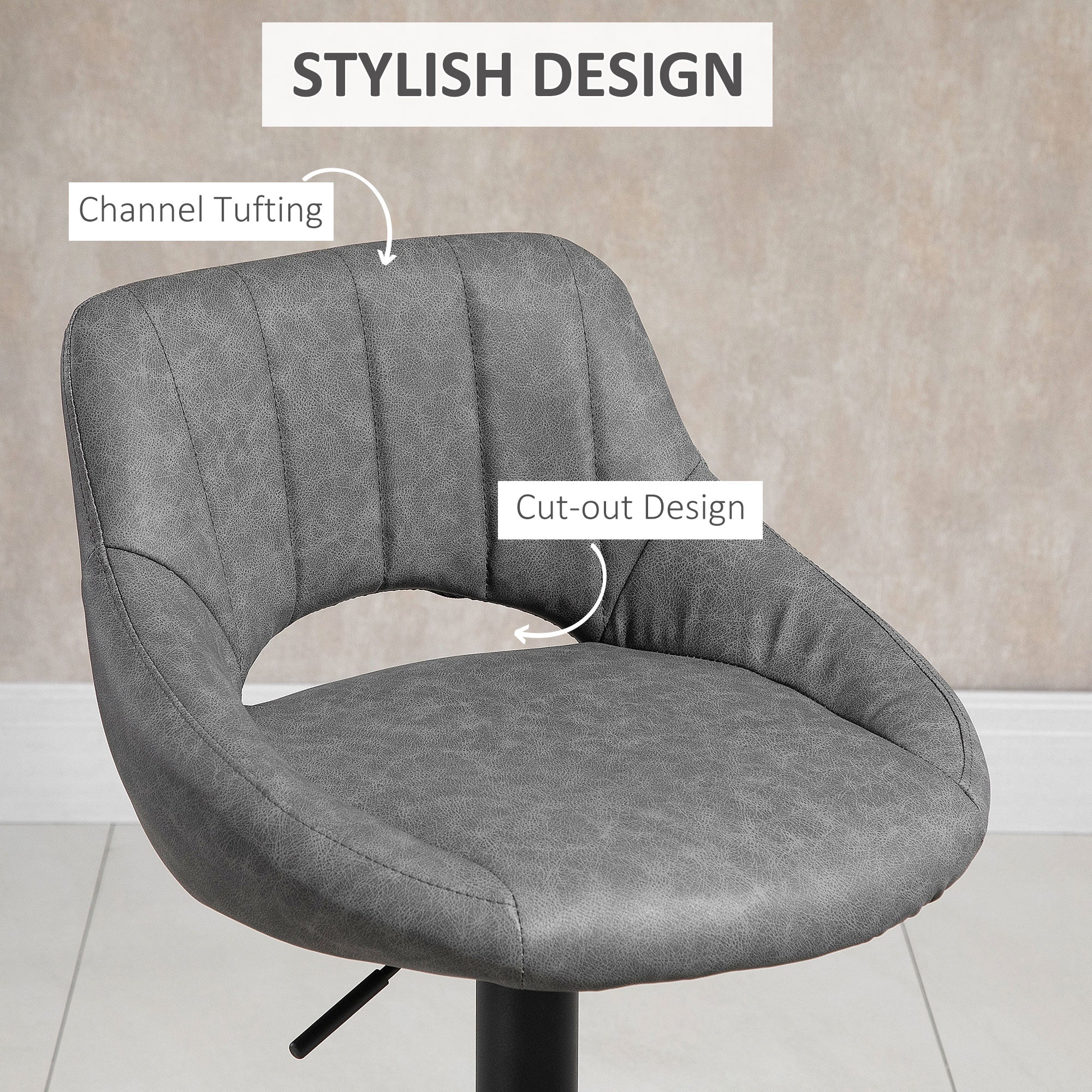 Set of 2 Swivel Bar Stools - Adjustable Grey PU Leather-Home Furnishings > Kitchen & Dining Furniture > Bar Stools-DECOROLALA