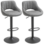 Set of 2 Swivel Bar Stools - Adjustable Grey PU Leather-Home Furnishings > Kitchen & Dining Furniture > Bar Stools-DECOROLALA