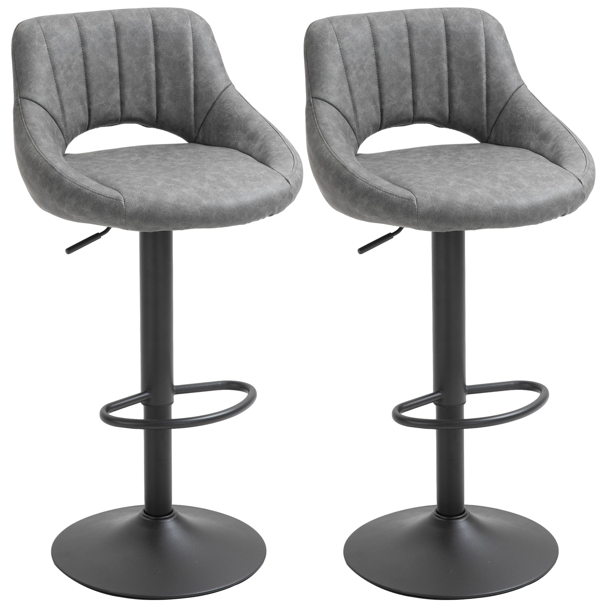 Set of 2 Swivel Bar Stools - Adjustable Grey PU Leather-Home Furnishings > Kitchen & Dining Furniture > Bar Stools-DECOROLALA