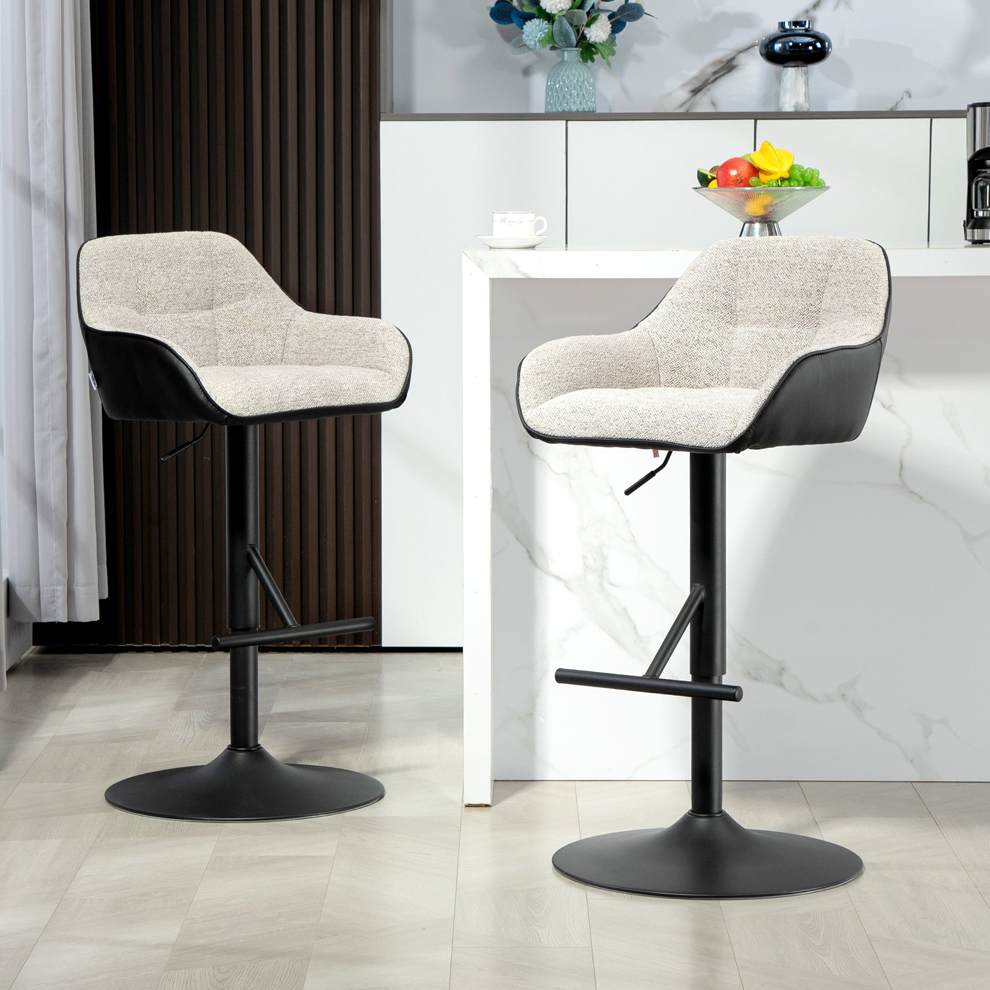 Set of 2 Swivel Bar Stools - Adjustable Light Grey Linen-DECOROLALA