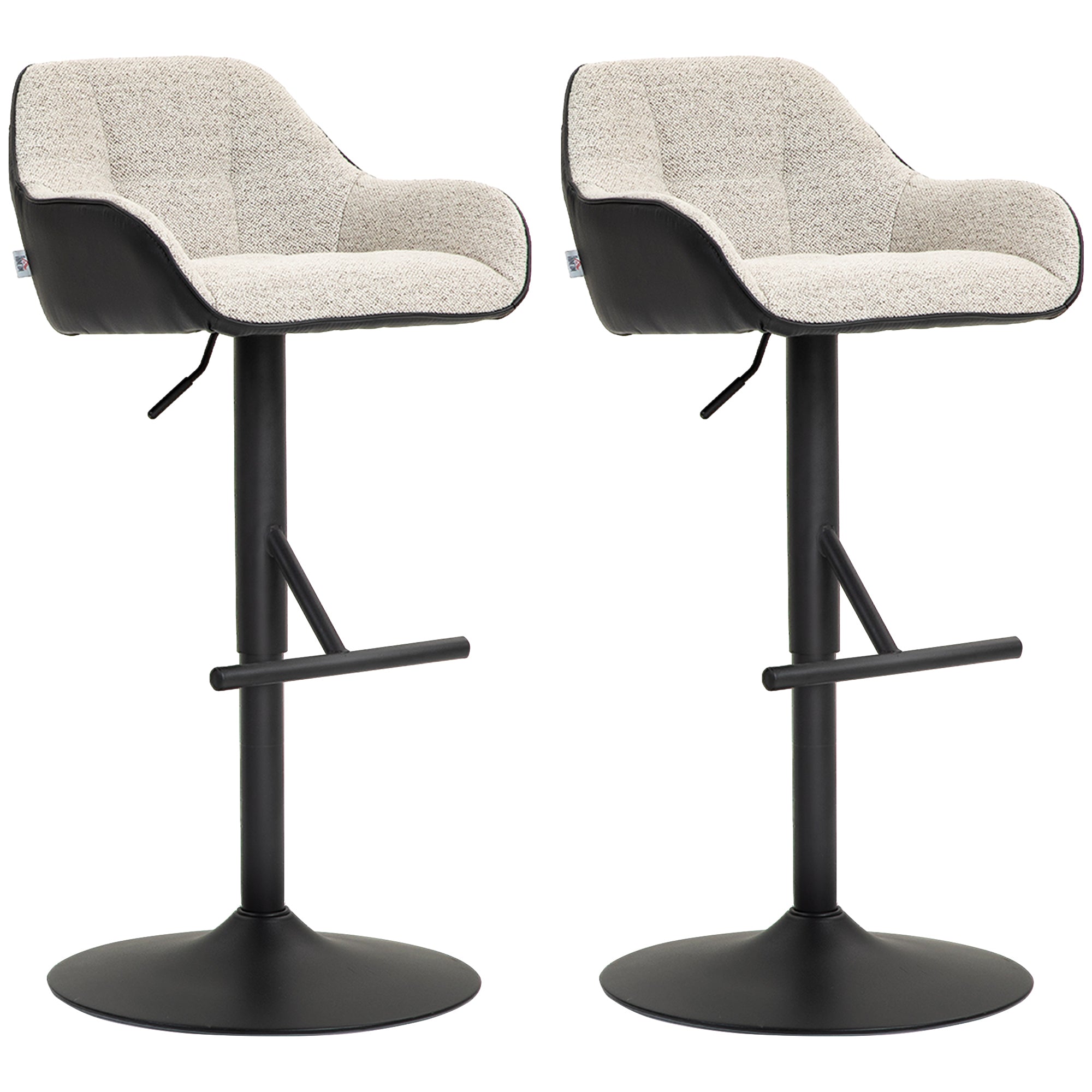 Set of 2 Swivel Bar Stools - Adjustable Light Grey Linen-DECOROLALA