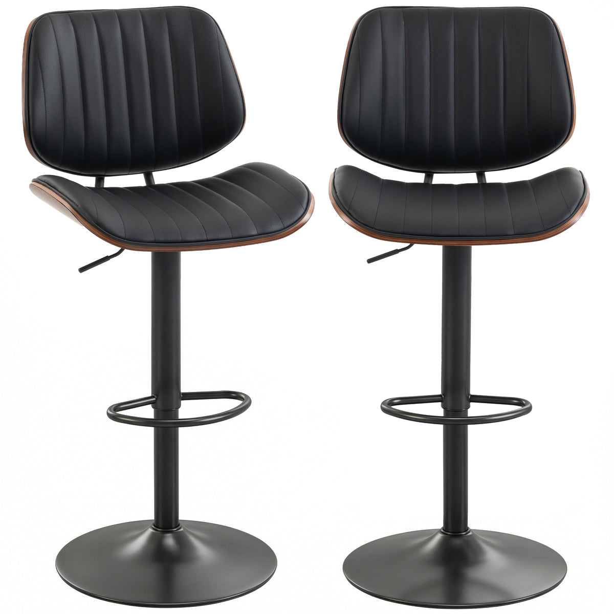 Set of 2 Swivel Bar Stools - Adjustable Mid-Century Black-DECOROLALA