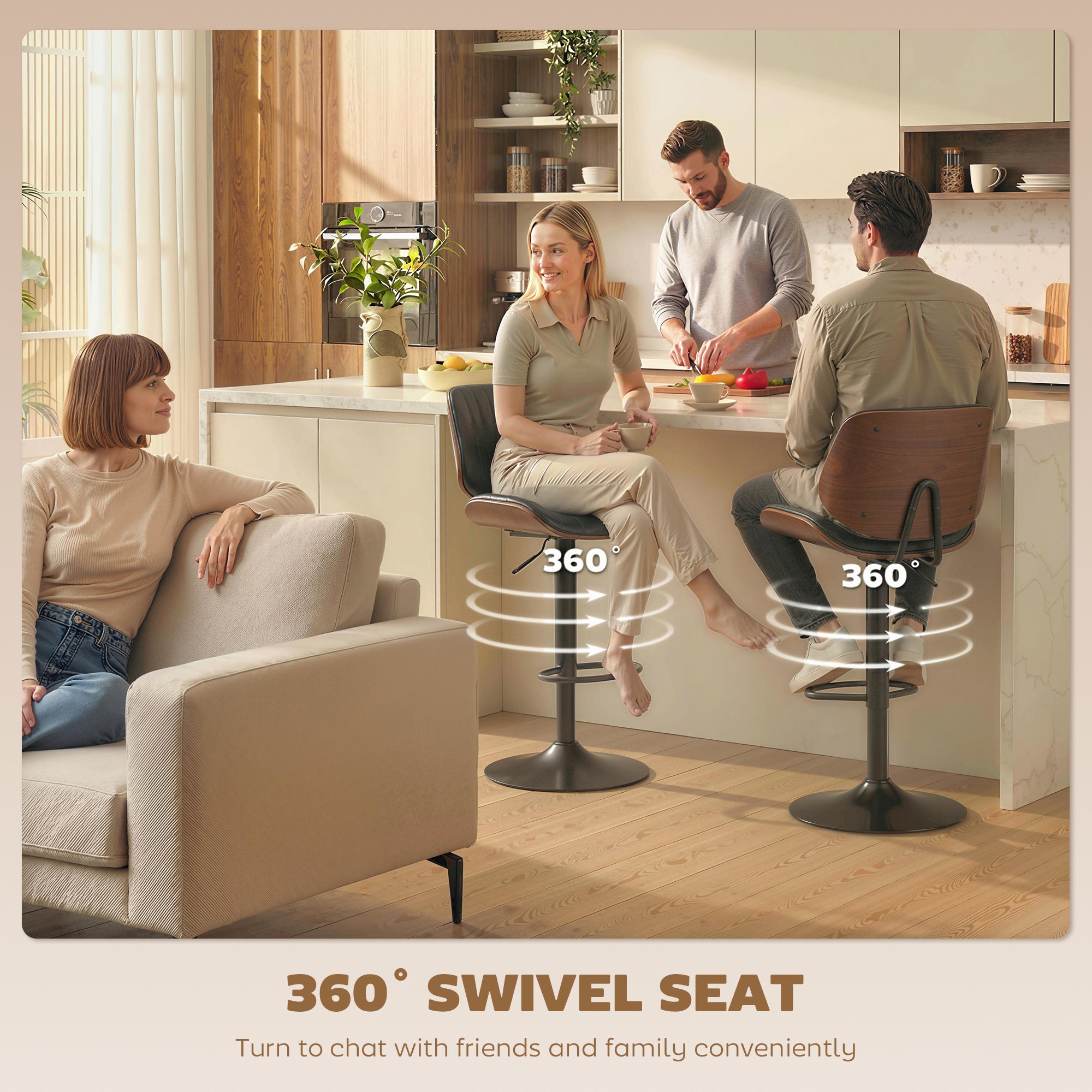 Set of 2 Swivel Bar Stools - Adjustable Mid-Century Black-DECOROLALA
