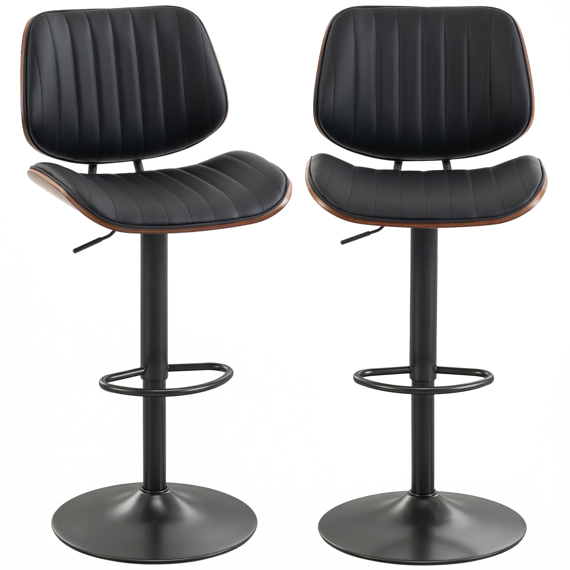 Set of 2 Swivel Bar Stools - Adjustable Mid-Century Black-DECOROLALA