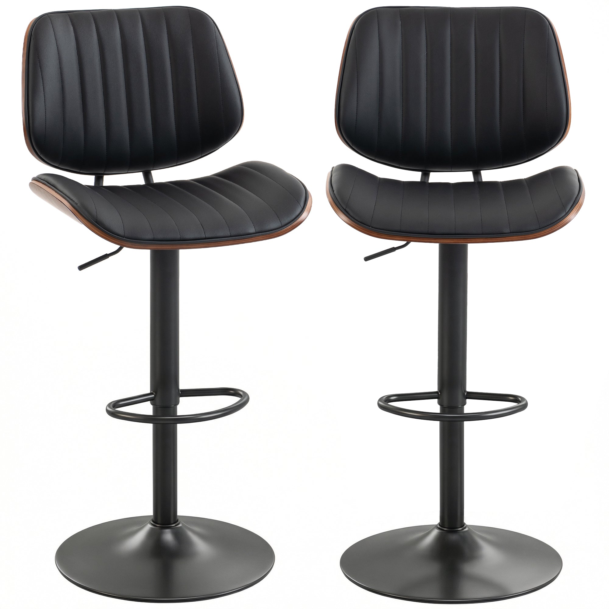 Set of 2 Swivel Bar Stools - Adjustable Mid-Century Black-DECOROLALA